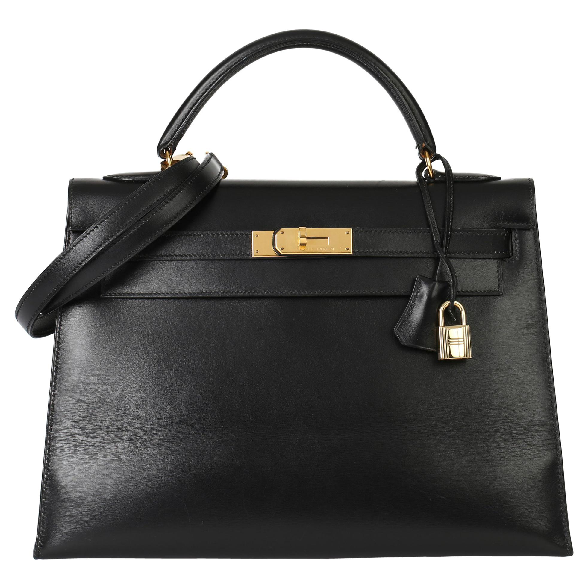 1994 Hermes Black Box Calf Leather Vintage Kelly 32cm Sellier at ...