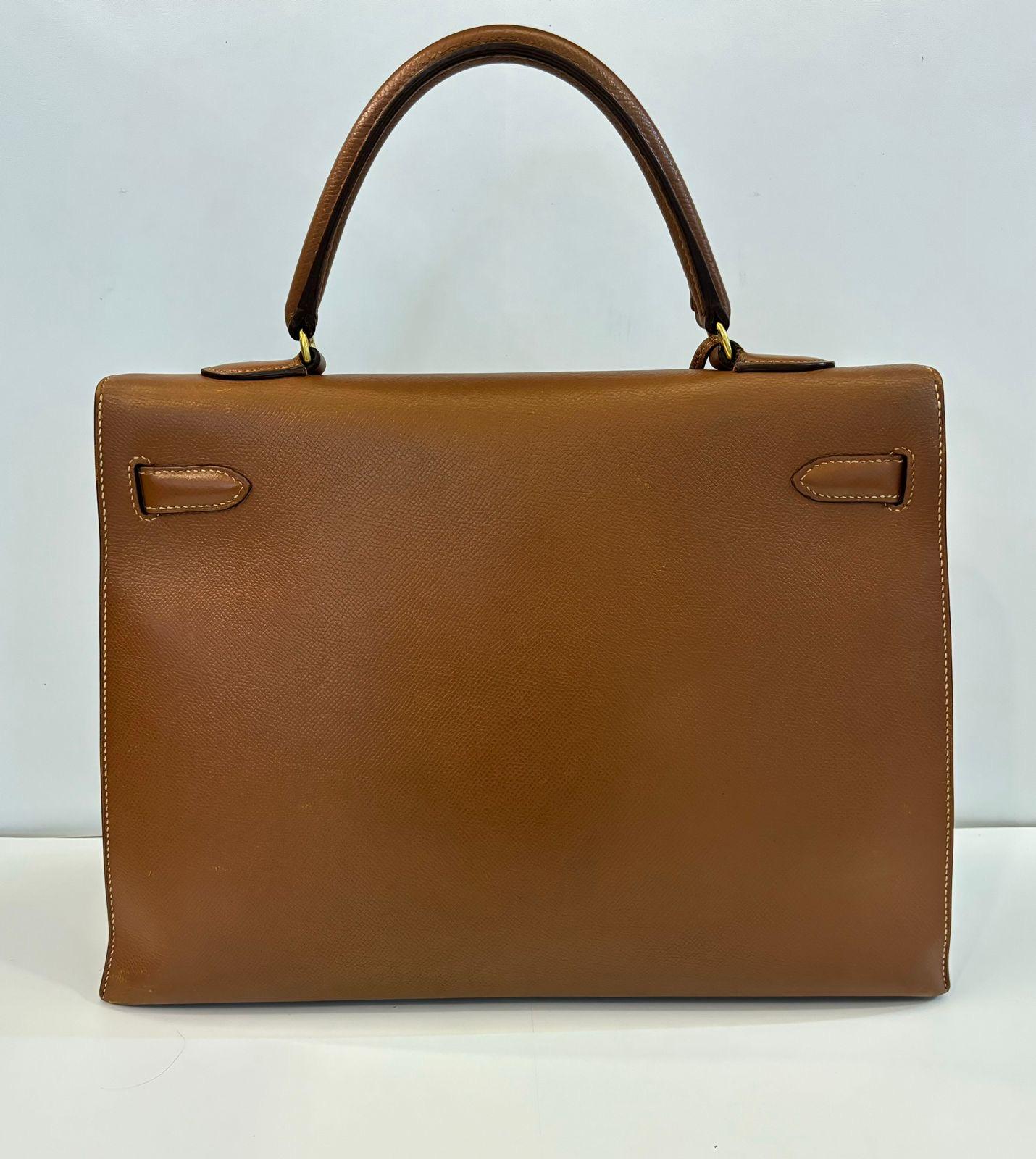 1994 Hermes Gold Lisse Leather Kelly 35 Bag For Sale 5