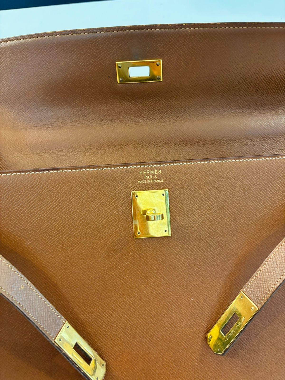 Brown 1994 Hermes Gold Lisse Leather Kelly 35 Bag For Sale