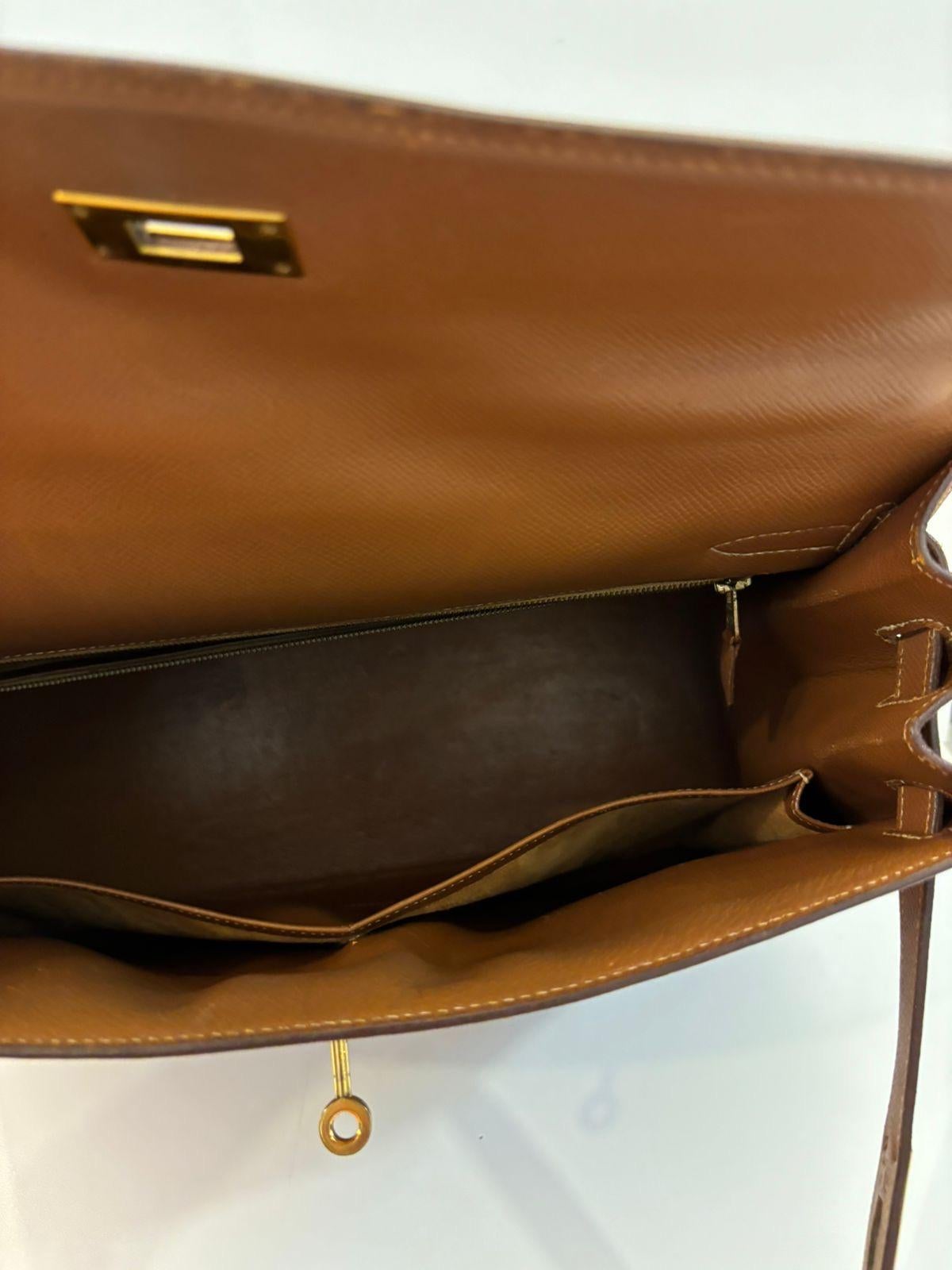 1994 Hermes Gold Lisse Leather Kelly 35 Bag For Sale 1