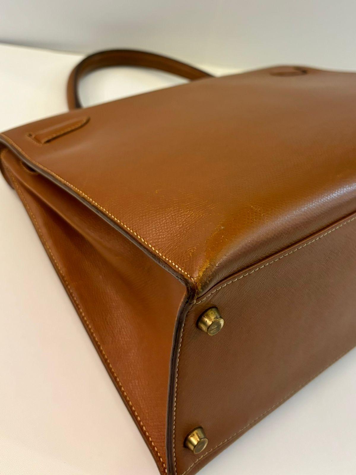 1994 Hermes Gold Lisse Leather Kelly 35 Bag For Sale 3
