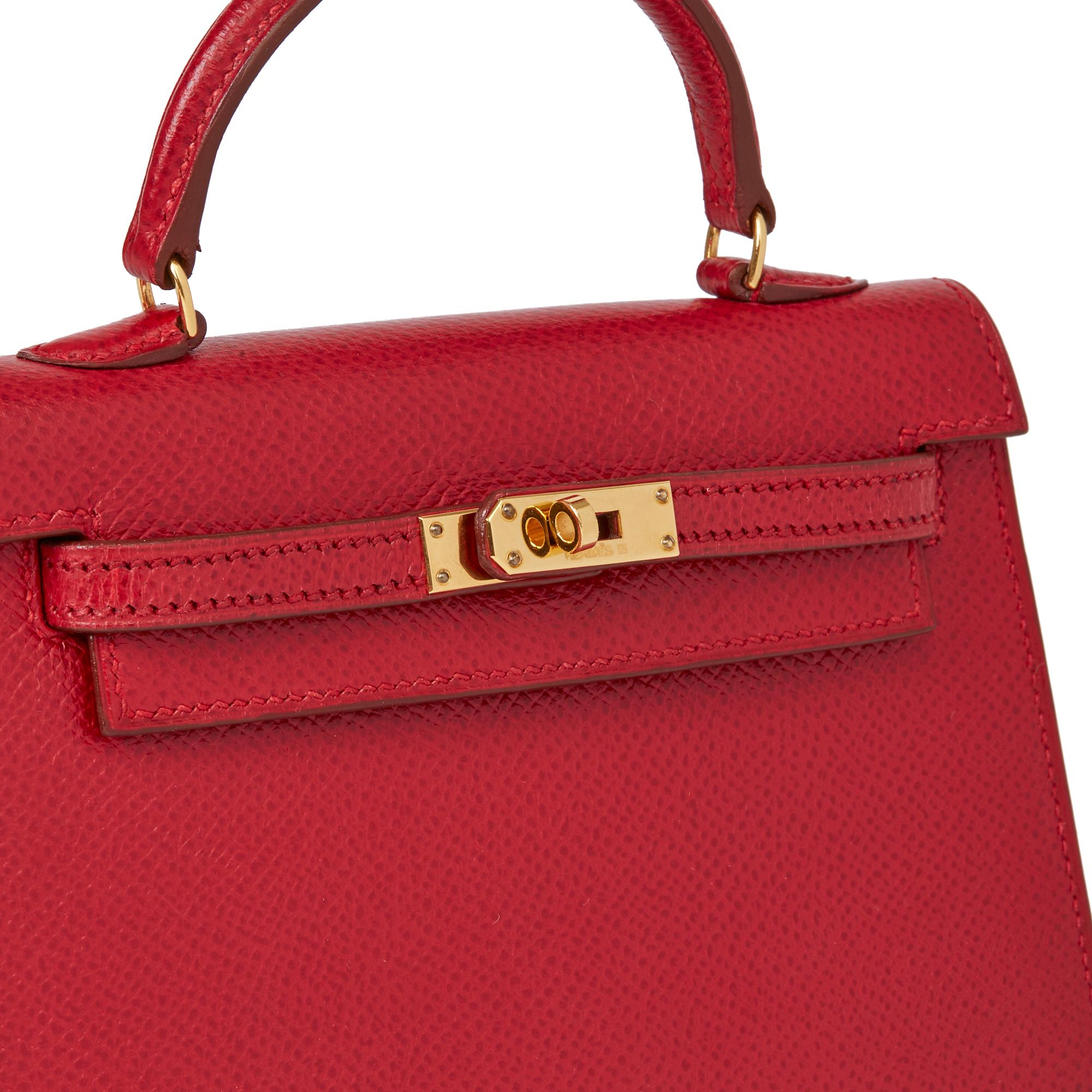 Red 1994 Hermès Rouge Vif Courchevel Leather Vintage Kelly 15cm Sellier