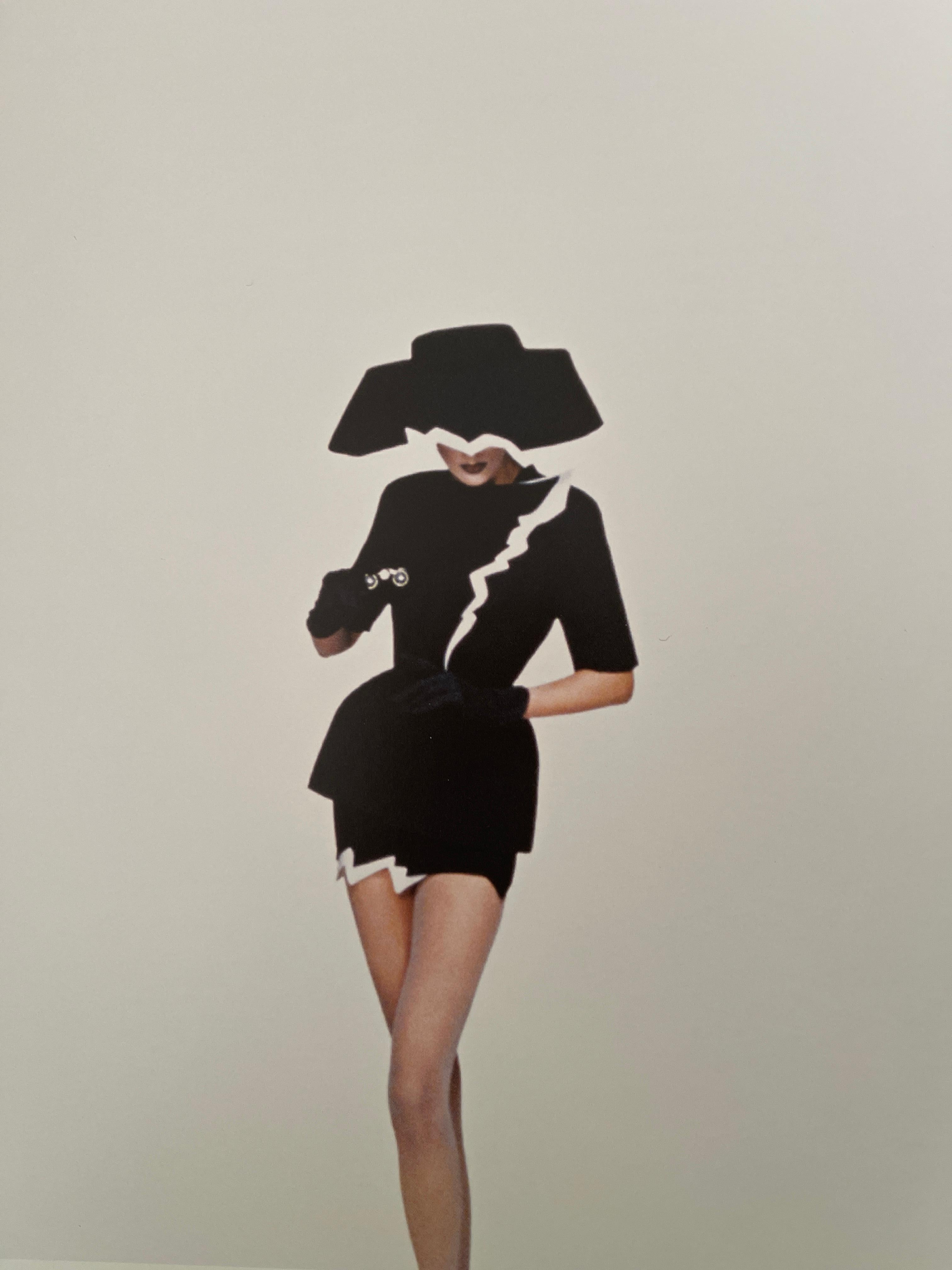Noir Thierry Mugler - Veste emblématique en laine noire et blanche portée, 1994