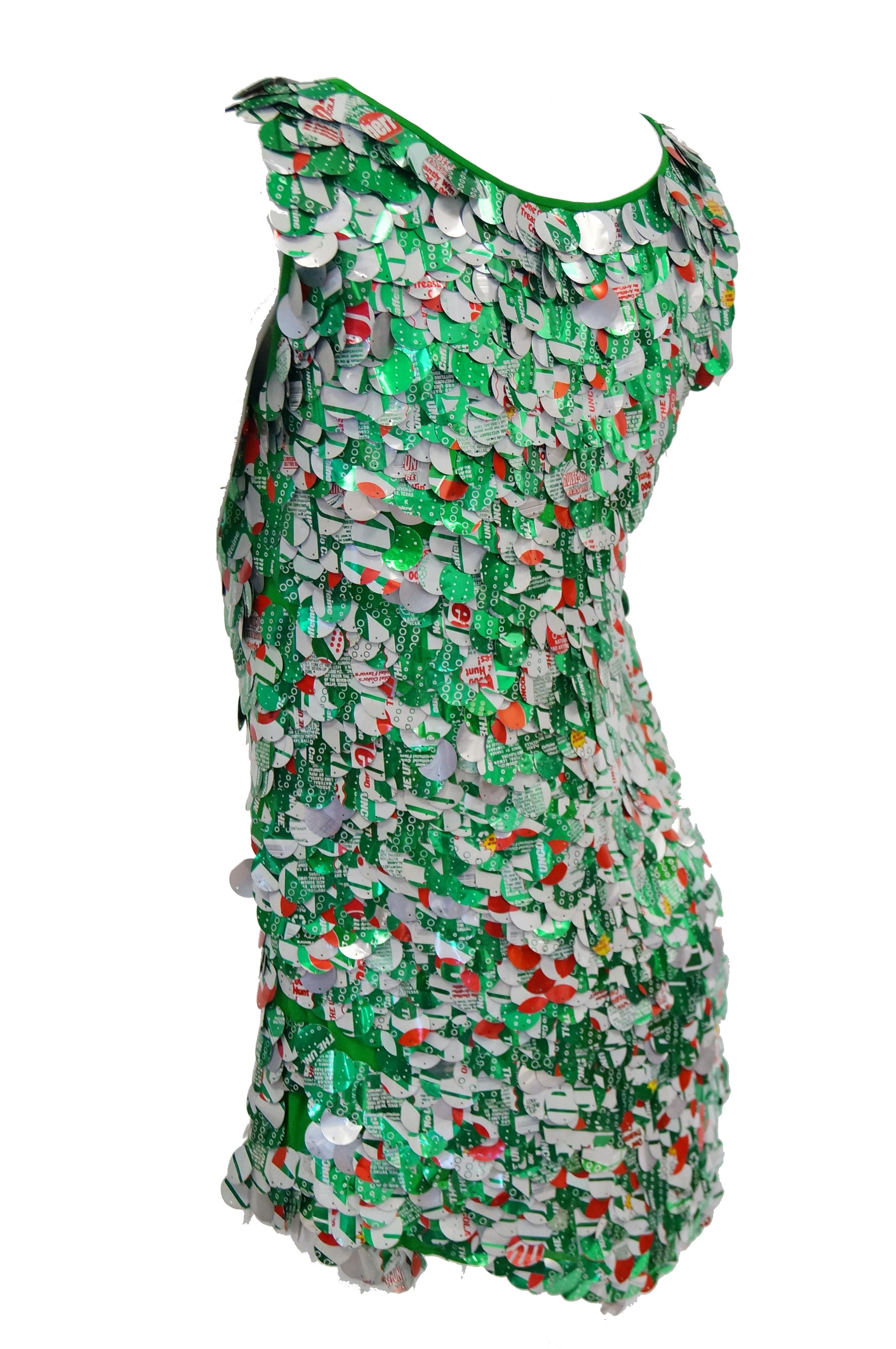 1994 Isaac Mizrahi Runway Green Aluminium Paillette Diet 7-Up-Kleid Damen