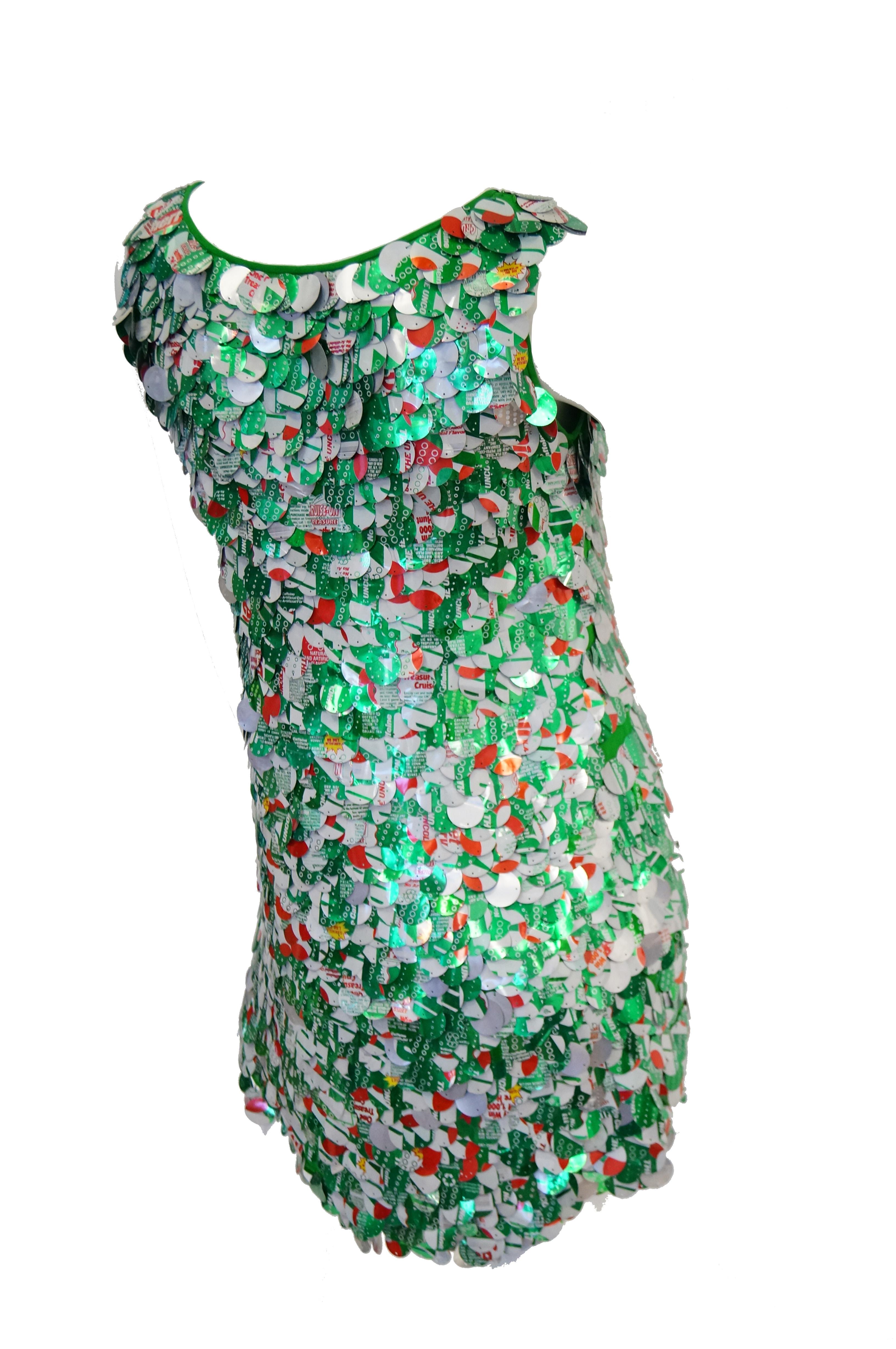 Women's 1994 Isaac Mizrahi Runway Green Aluminium Paillette Diet 7-Up Dress