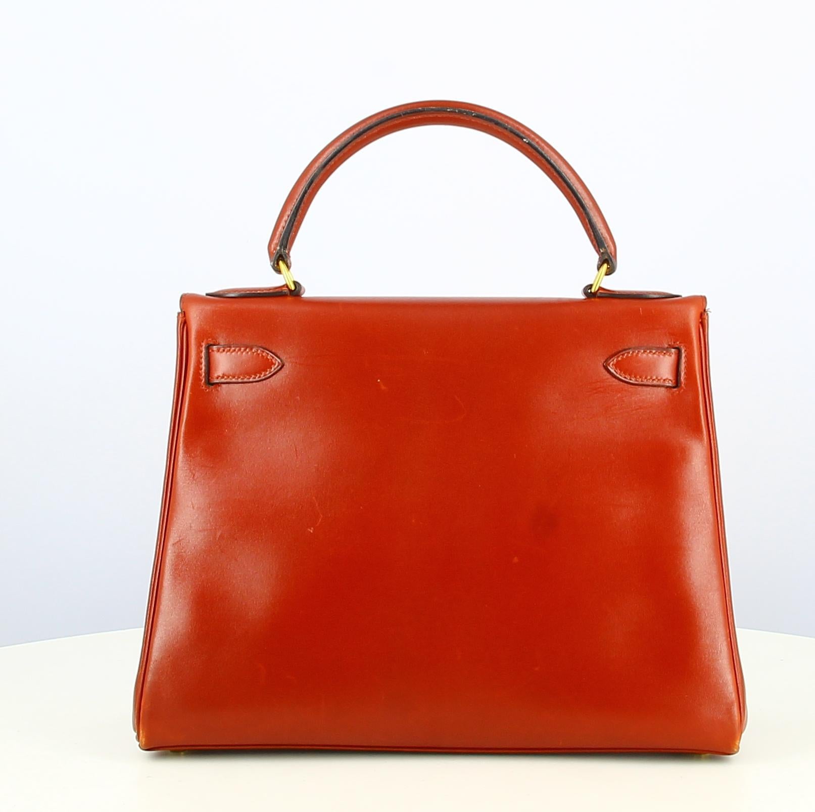 1994 Kelly 28 Hermes Handbag Leather vintage Box Burgundy  In Good Condition In PARIS, FR