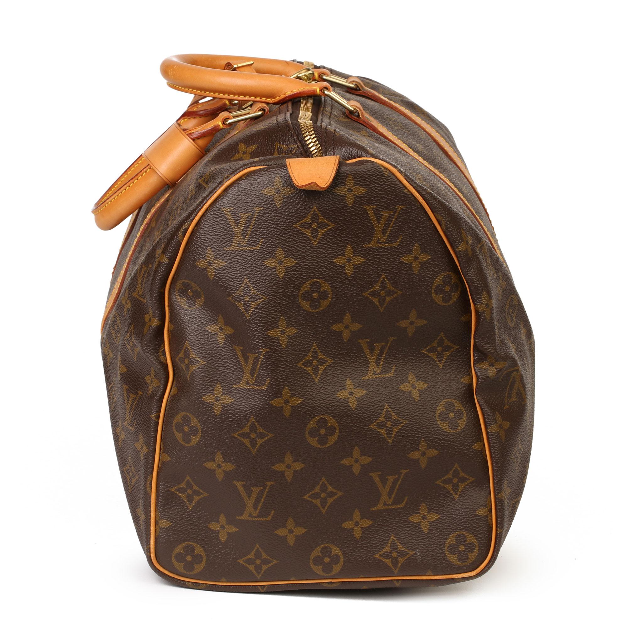 Black 1994 Louis Vuitton Brown Monogram Coated Canvas & Vachetta Vintage Keepall 45