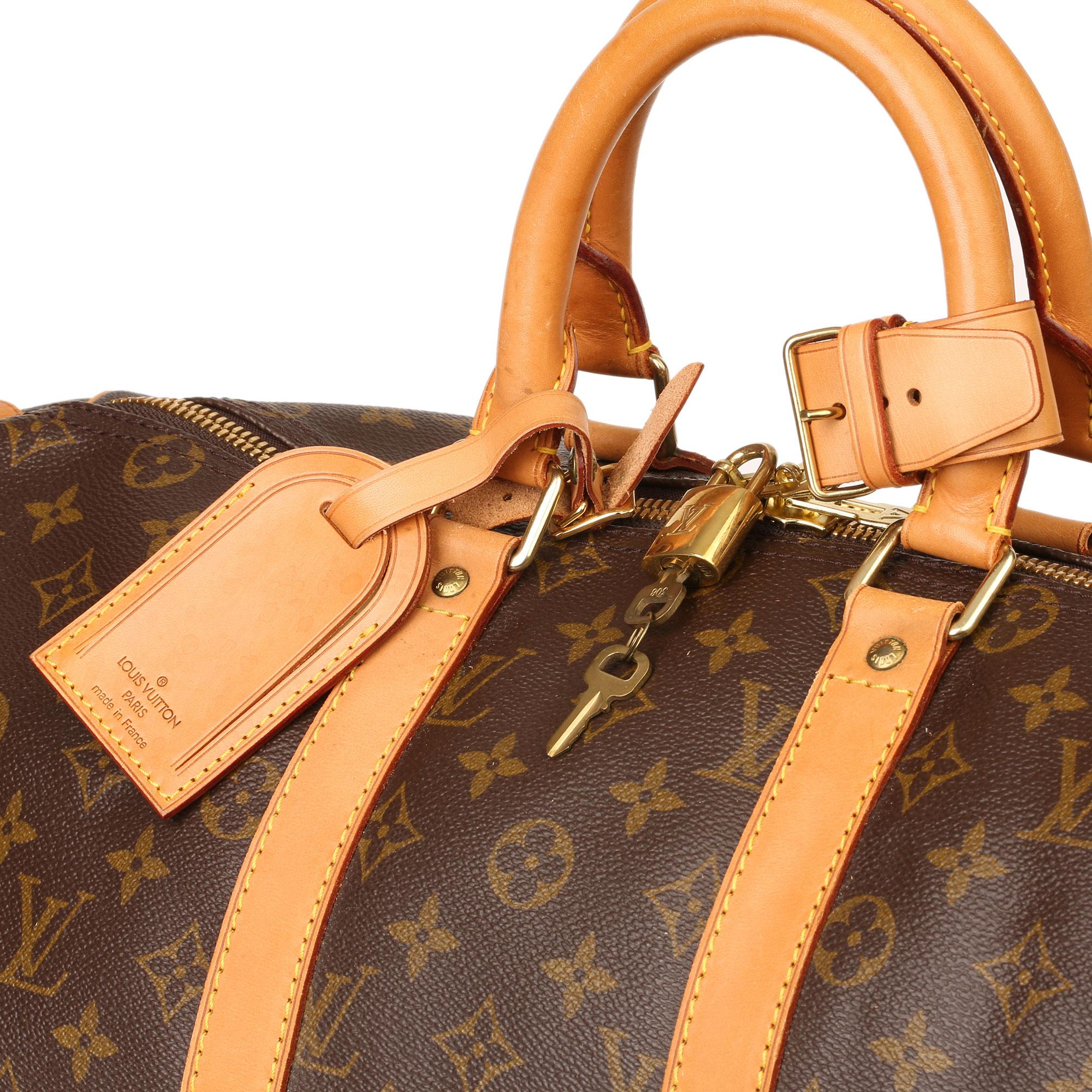 1994 Louis Vuitton Brown Monogram Coated Canvas & Vachetta Vintage Keepall 45 1