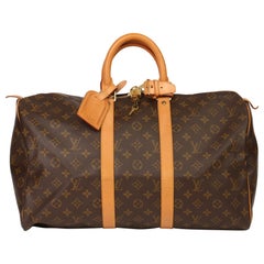 1994 Louis Vuitton Brown Monogram Coated Canvas & Vachetta Used Keepall 45