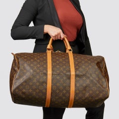 1994 Louis Vuitton Brown Monogram Coated Canvas & Vachetta Vintage Keepall 55