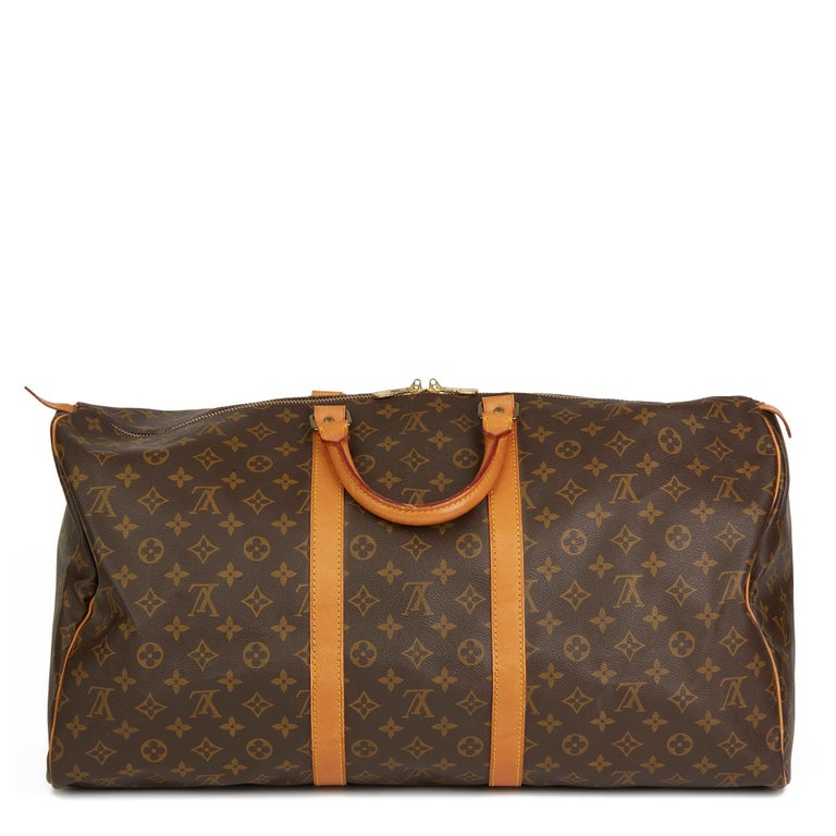 1994 Louis Vuitton Brown Monogram Coated Canvas and Vachetta Vintage Keepall  55 at 1stDibs