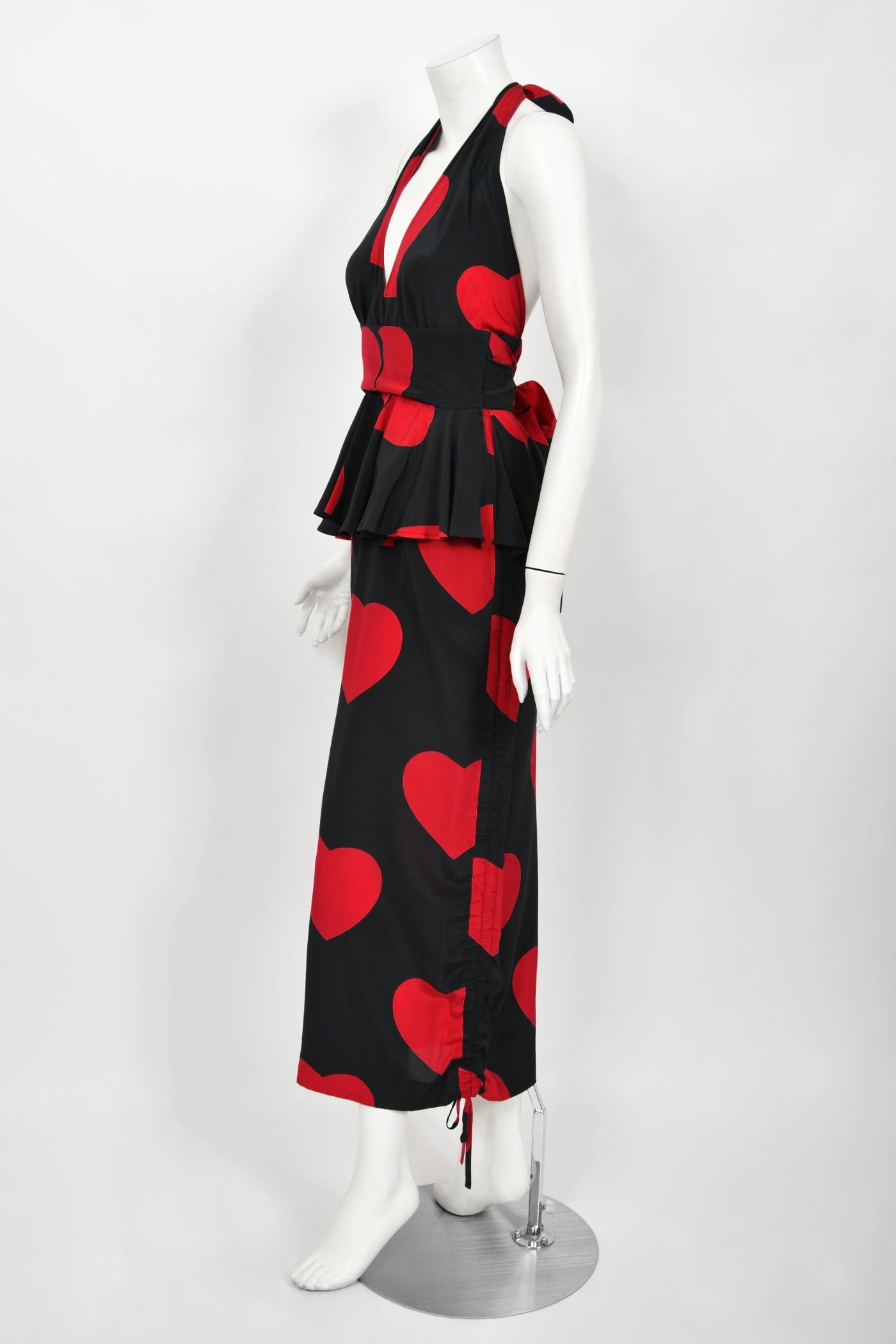 1994 Moschino Couture Documented 'Heartbreaker' Print Silk Convertible Dress  For Sale 10