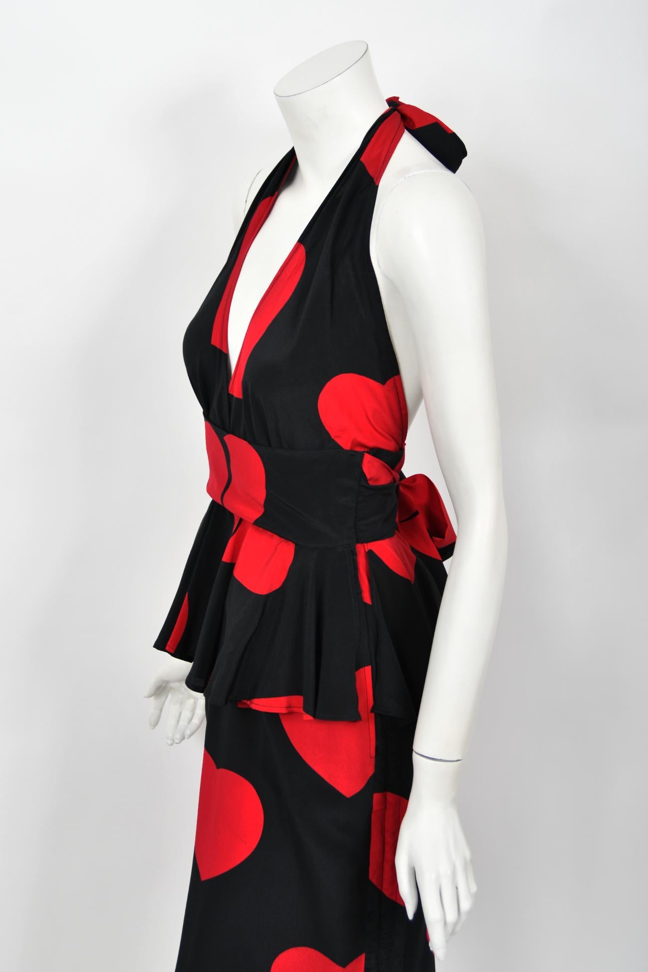 1994 Moschino Couture Documented 'Heartbreaker' Print Silk Convertible Dress  For Sale 11