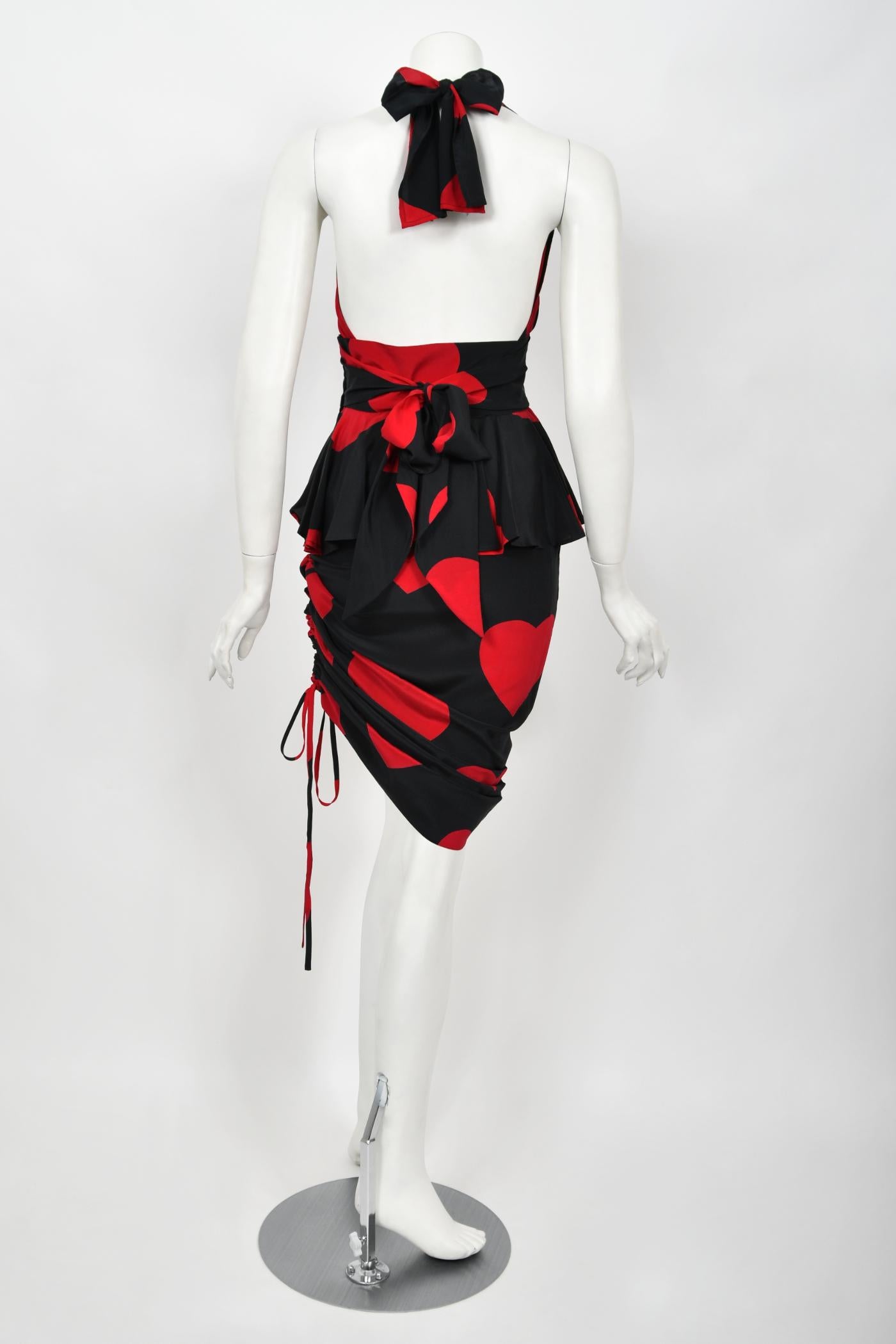 1994 Moschino Couture Documented 'Heartbreaker' Print Silk Convertible Dress  For Sale 13
