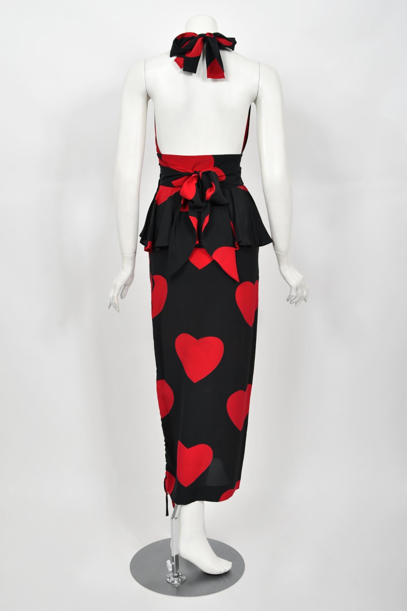 1994 Moschino Couture Documented 'Heartbreaker' Print Silk Convertible Dress  For Sale 14