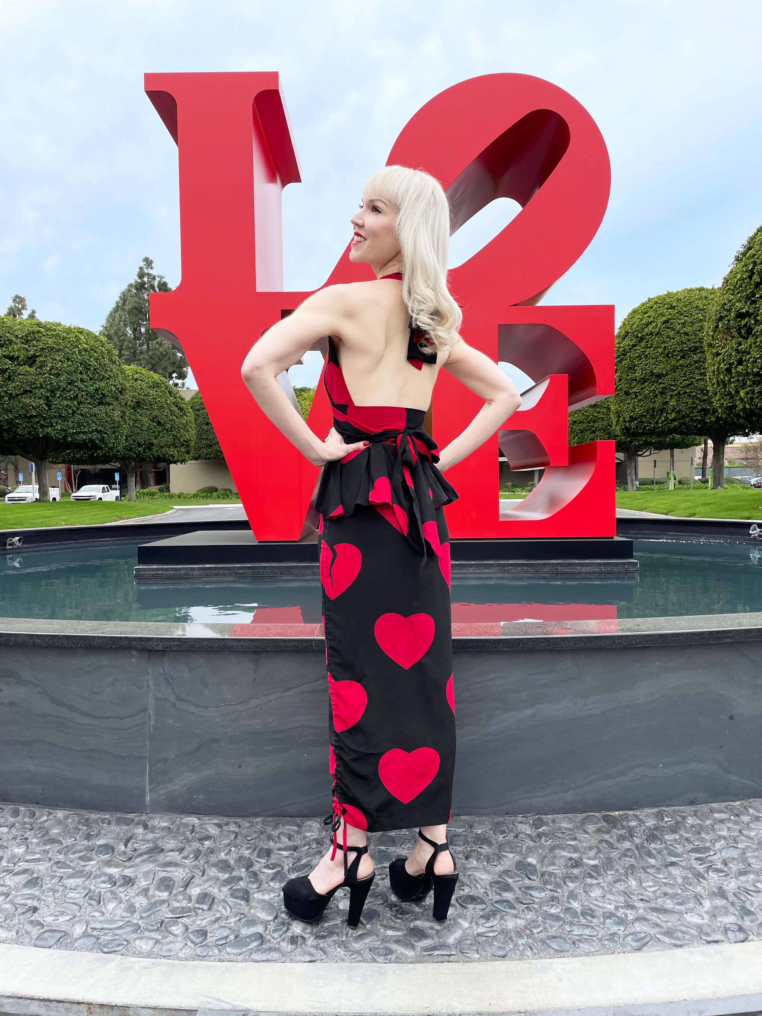 1994 Moschino Couture Documented 'Heartbreaker' Print Silk Convertible Dress For Sale 14