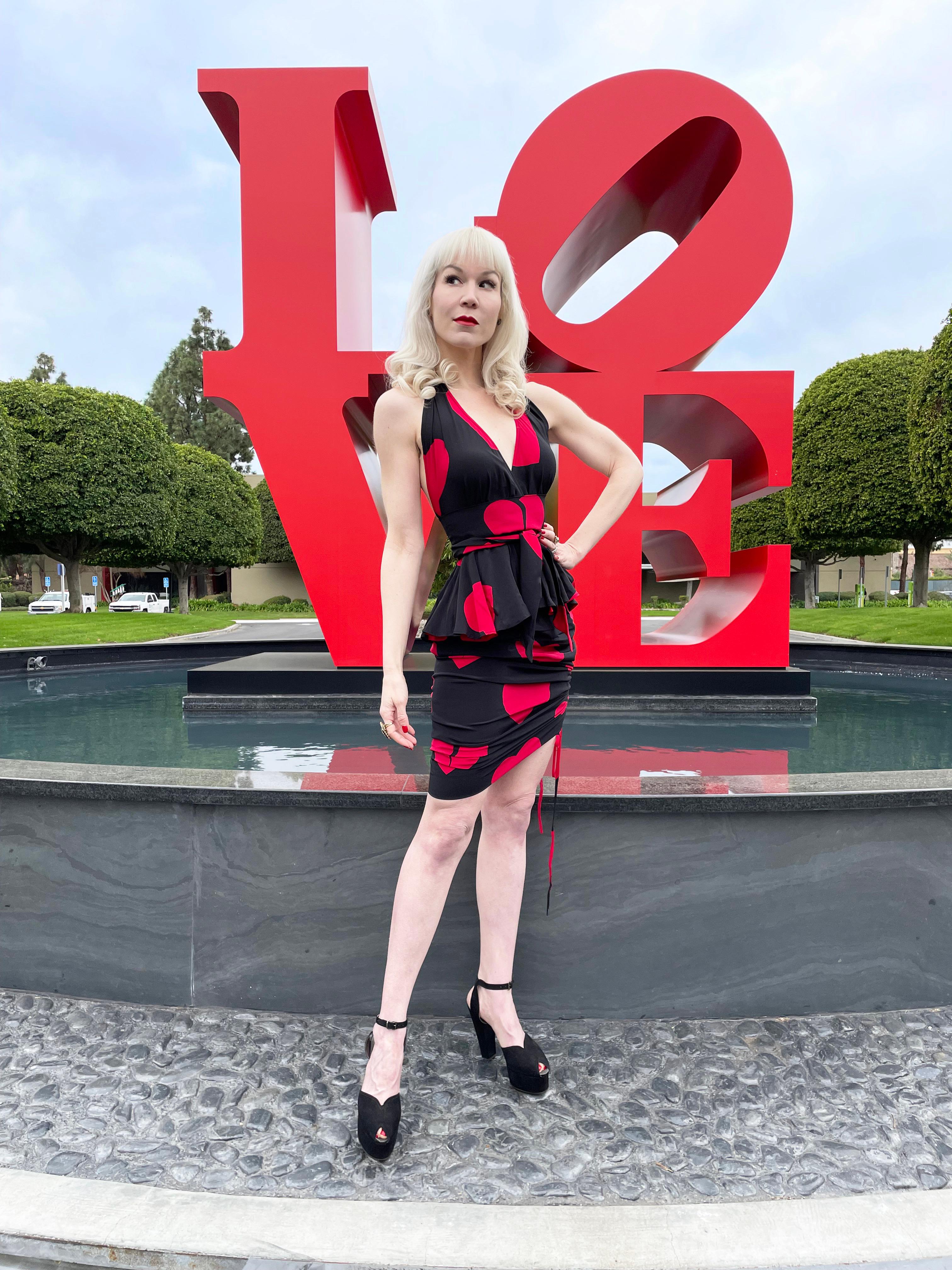 Black 1994 Moschino Couture Documented 'Heartbreaker' Print Silk Convertible Dress For Sale