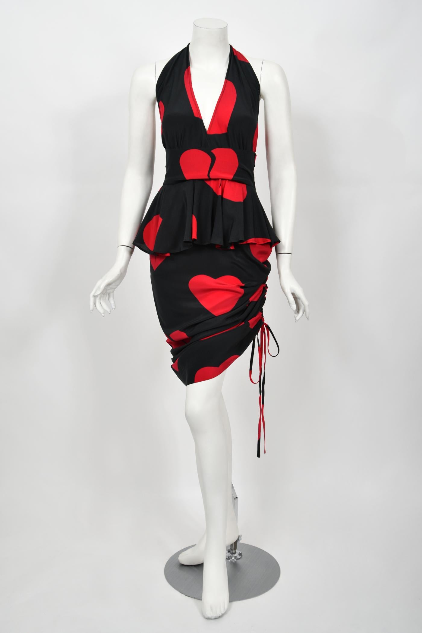 1994 Moschino Couture Documented 'Heartbreaker' Print Silk Convertible Dress  For Sale 2