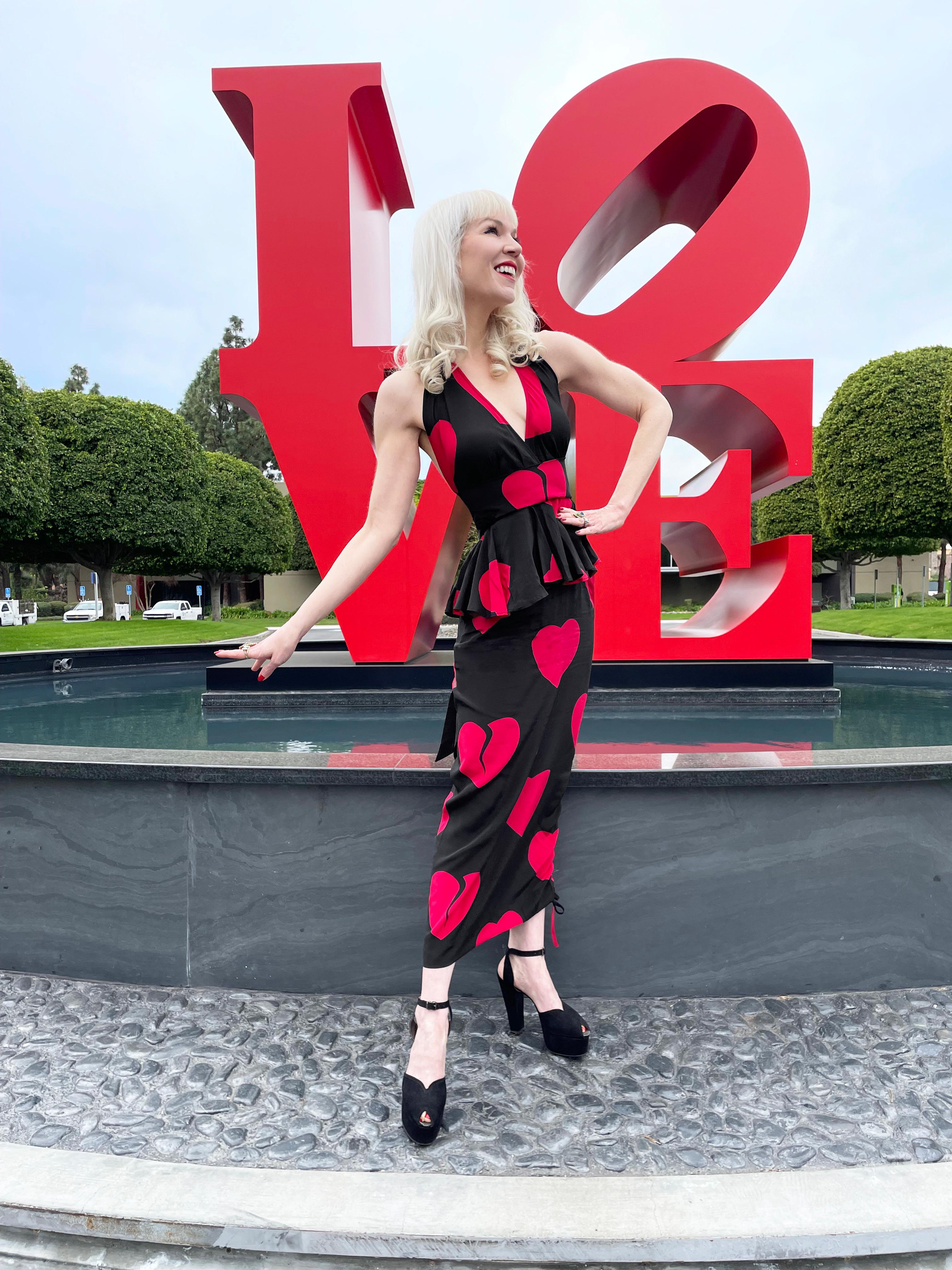 1994 Moschino Couture Documented 'Heartbreaker' Print Silk Convertible Dress In Good Condition For Sale In Beverly Hills, CA