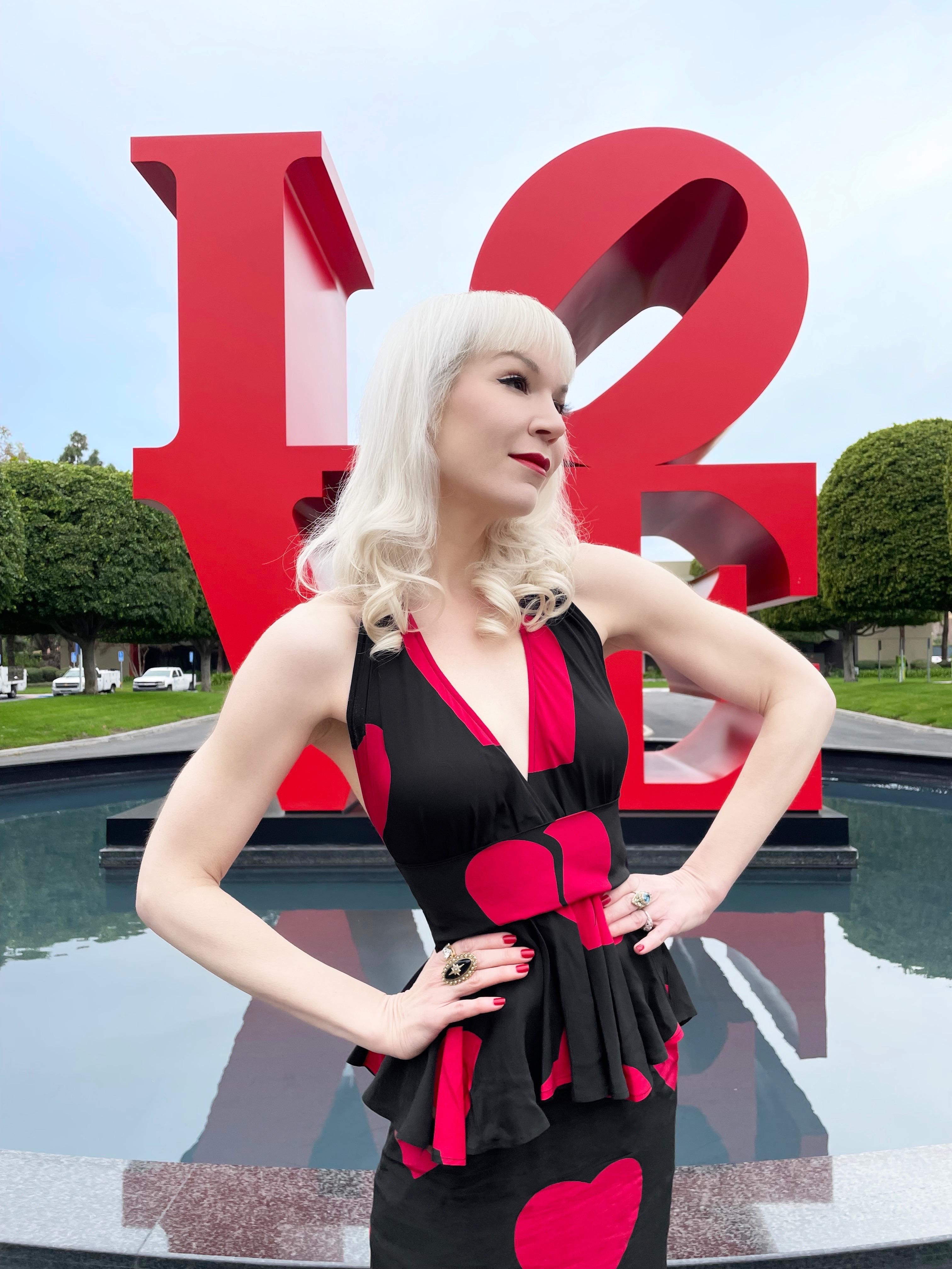 Women's 1994 Moschino Couture Documented 'Heartbreaker' Print Silk Convertible Dress For Sale