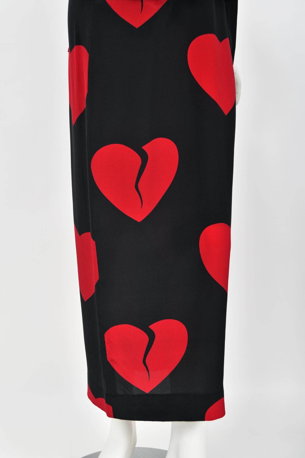 1994 Moschino Couture Documented 'Heartbreaker' Print Silk Convertible Dress  For Sale 5