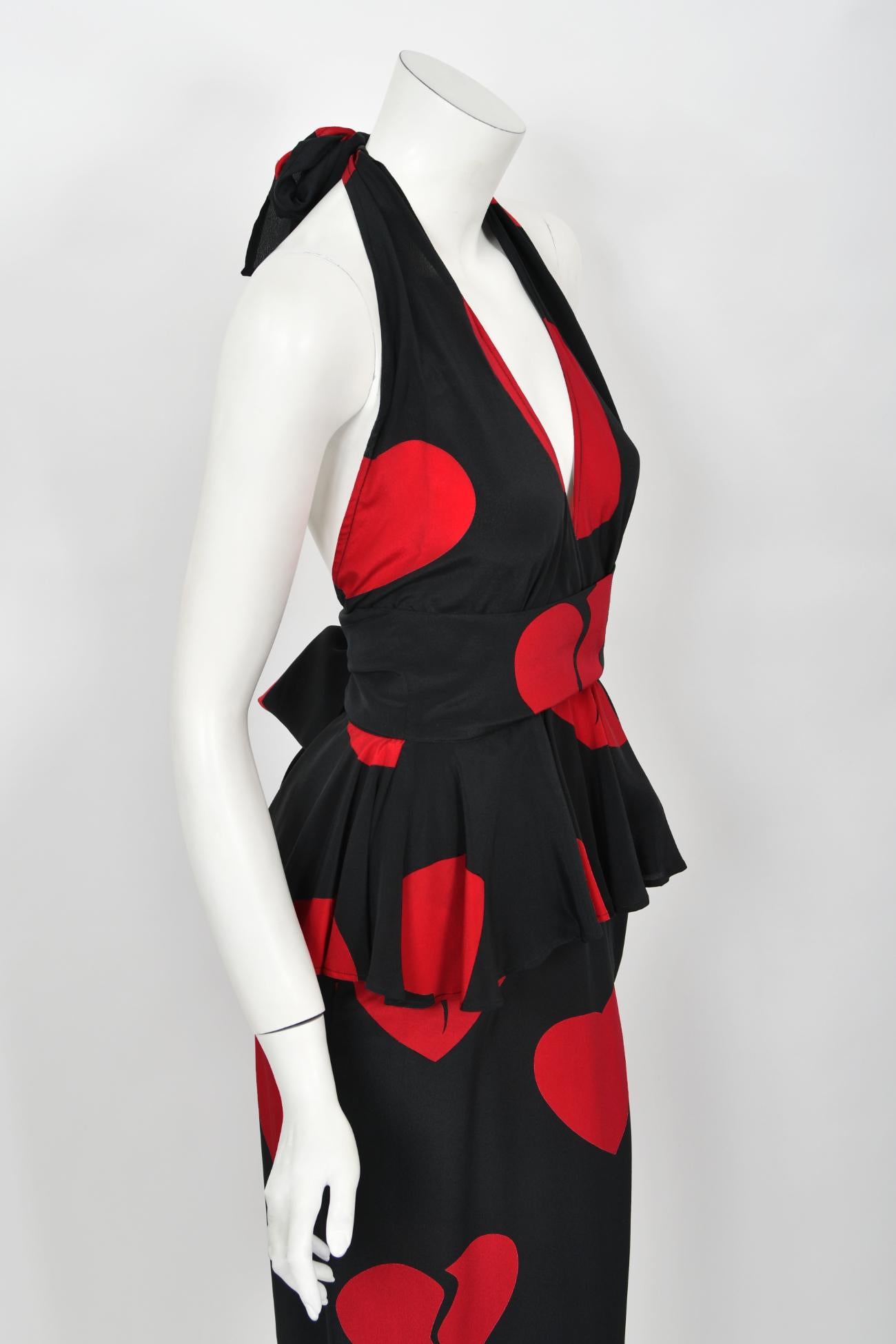 1994 Moschino Couture Documented 'Heartbreaker' Print Silk Convertible Dress  For Sale 7