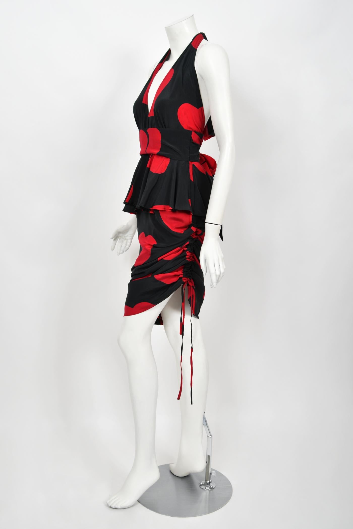 1994 Moschino Couture Documented 'Heartbreaker' Print Silk Convertible Dress  For Sale 8