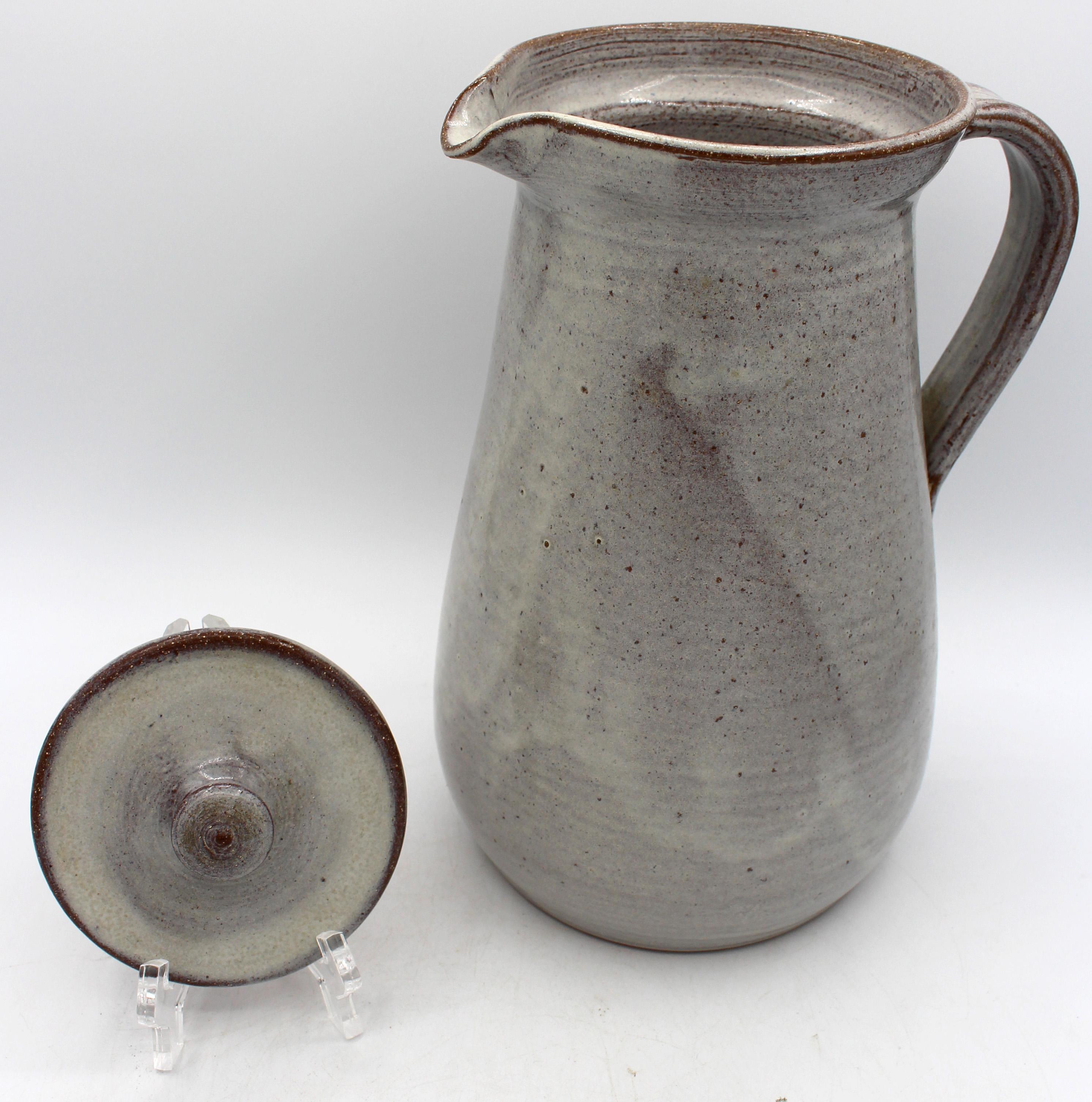 1994 Sid Luck large pottery lidded pitcher. For lemonade or water, the lid to keep insect out. Immensely popular Seagrove, NC potter - 5th generation. 10