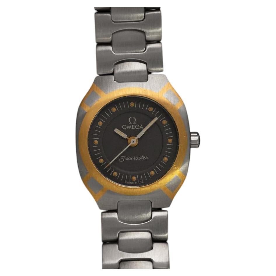 1994 Omega Polaris Seamaster Ladies Stainless Steel & 18K Gold Divers Watch For Sale