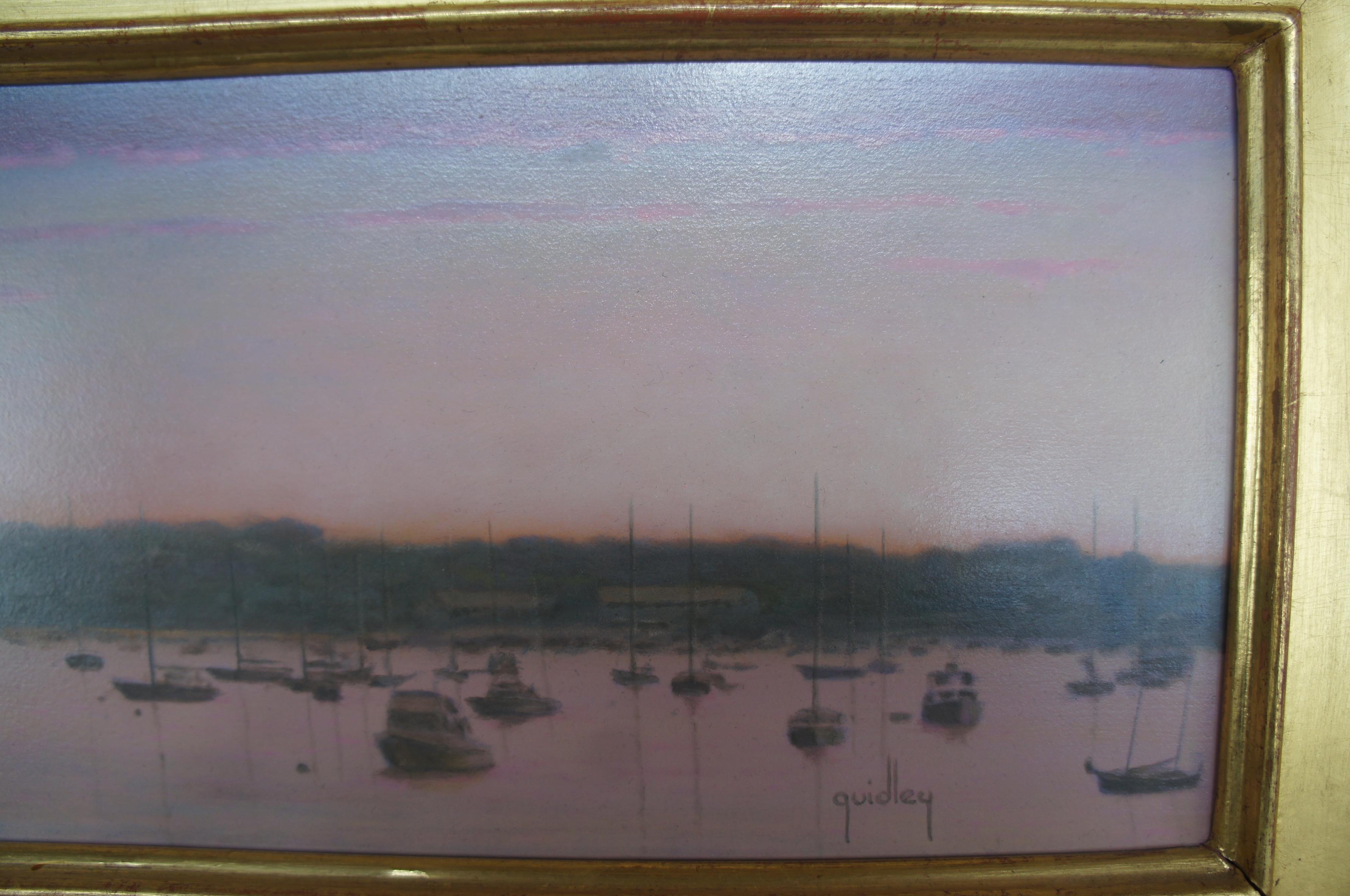Late 20th Century 1994 Peter Quidley Monomoy Nantucket Martime Harbor Sunset Oil Painting For Sale
