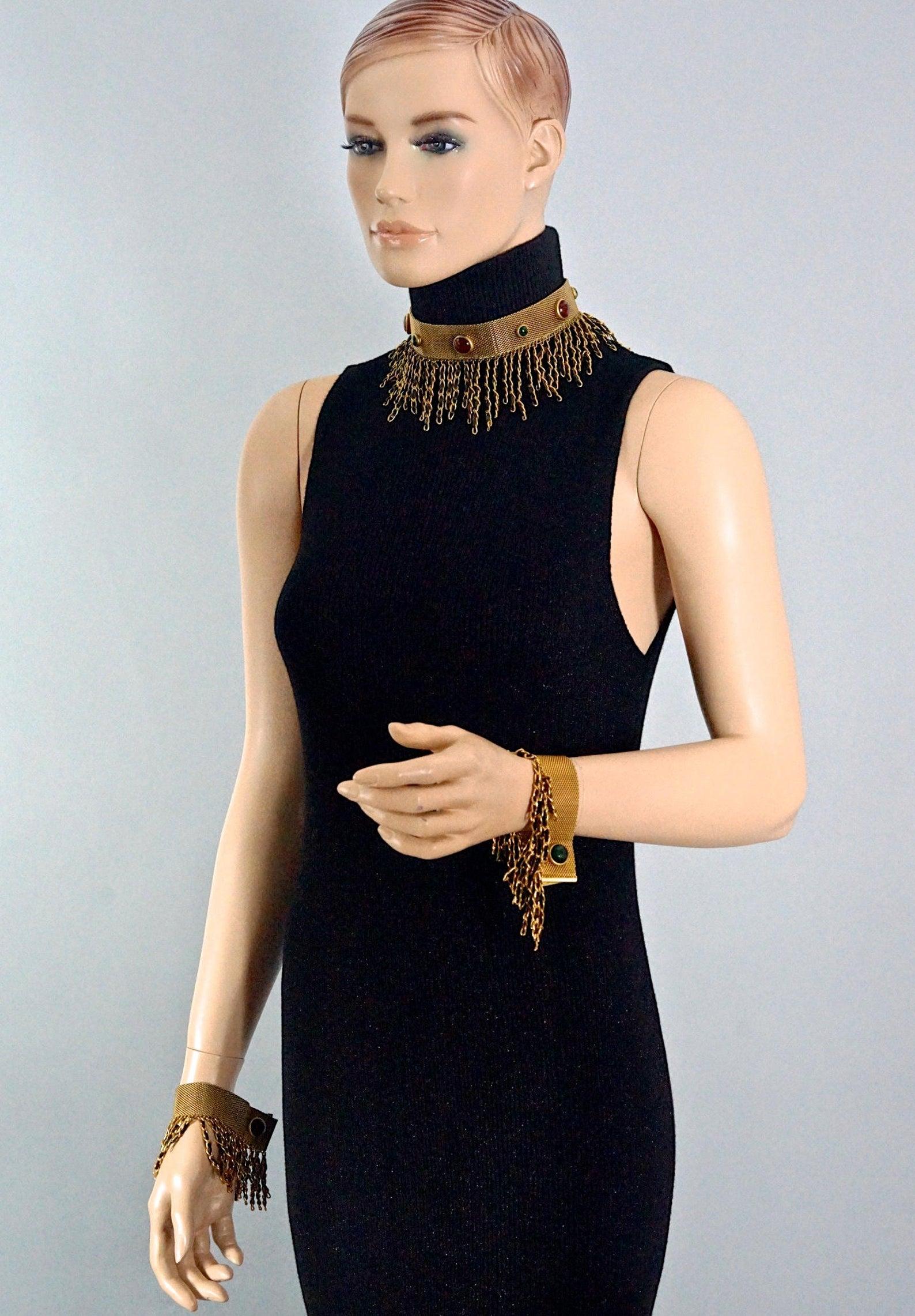 1994 RARE CHANEL Gripoix Fringe Leather Chain Choker Necklace 6
