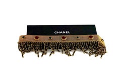 1994 RARE CHANEL Gripoix Fringe Leather Chain Choker Necklace