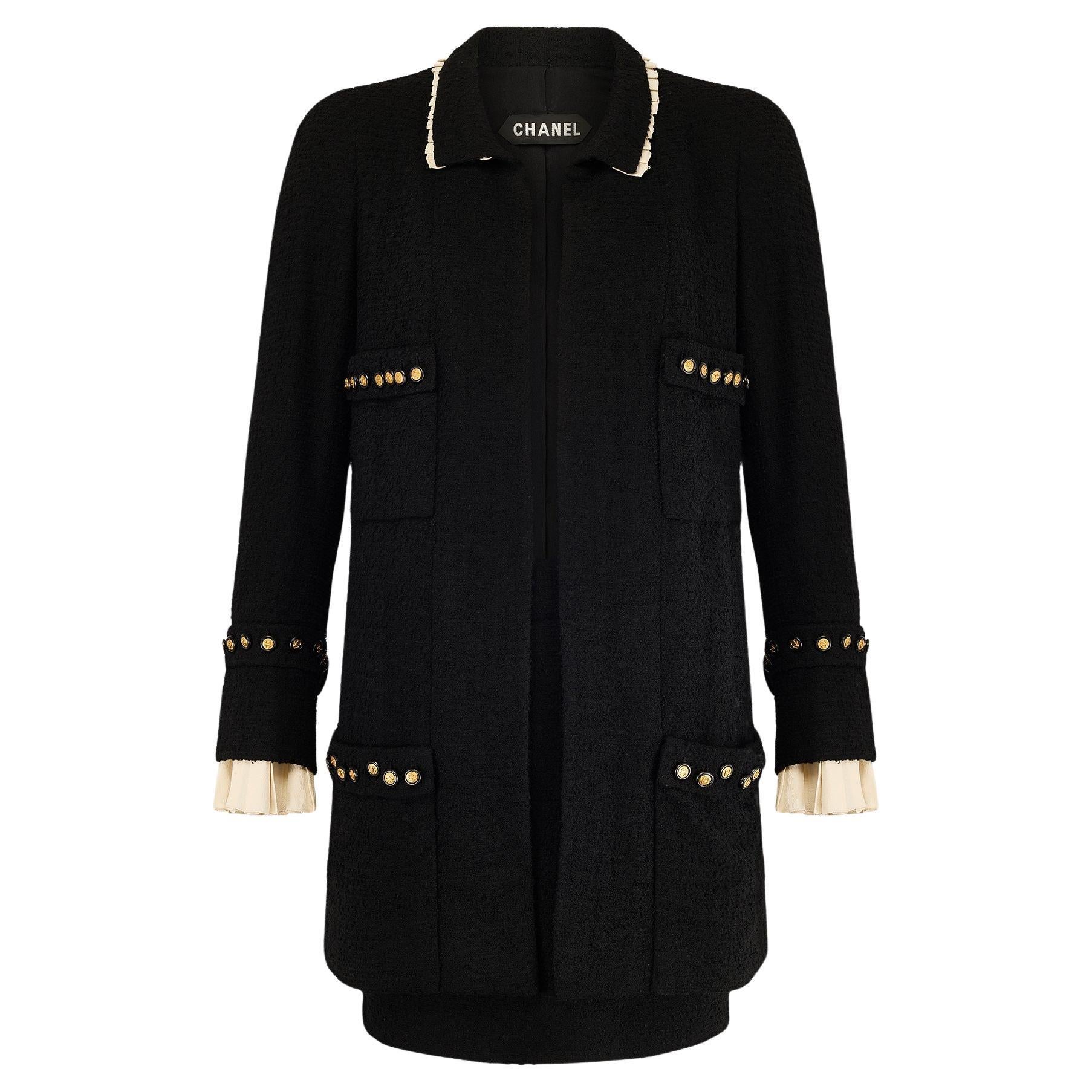 1994 Runway Chanel Haute Couture Abito con Gonna in Lana Boucle Nero in vendita