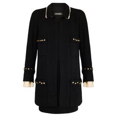 1994 Laufsteg Chanel Haute Couture Schwarzer Boucle-Wollrock Anzug