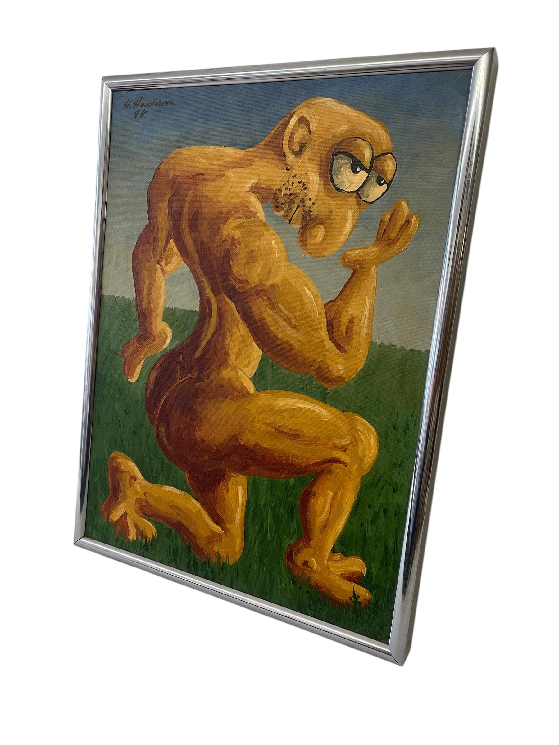 Mid-Century Modern 1994 Surrealist Figurative Painting of Muscular Character by H. Hordovan For Sale