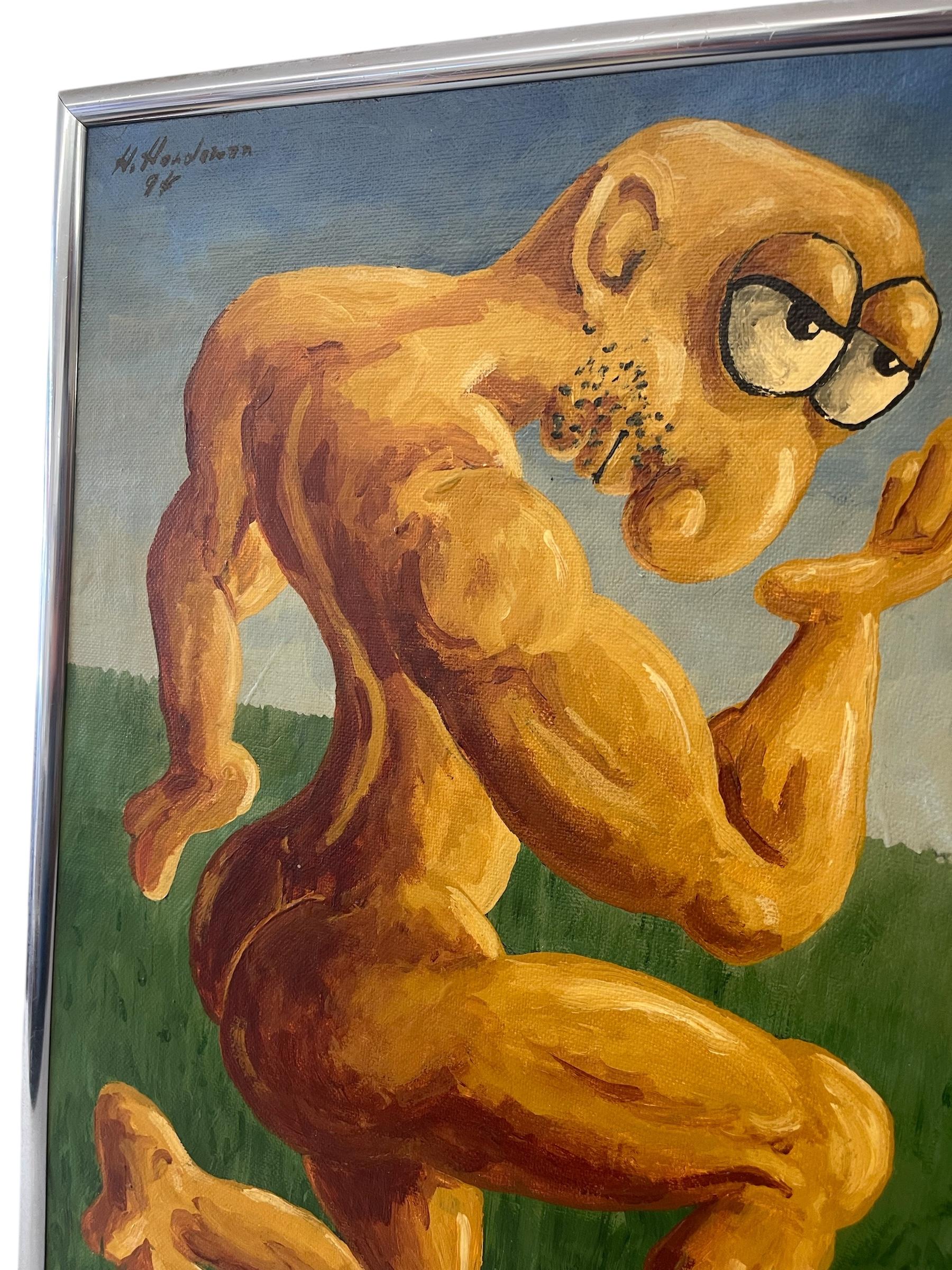 1994 Surrealist Figurative Painting of Muscular Character by H. Hordovan In Good Condition For Sale In Seattle, WA