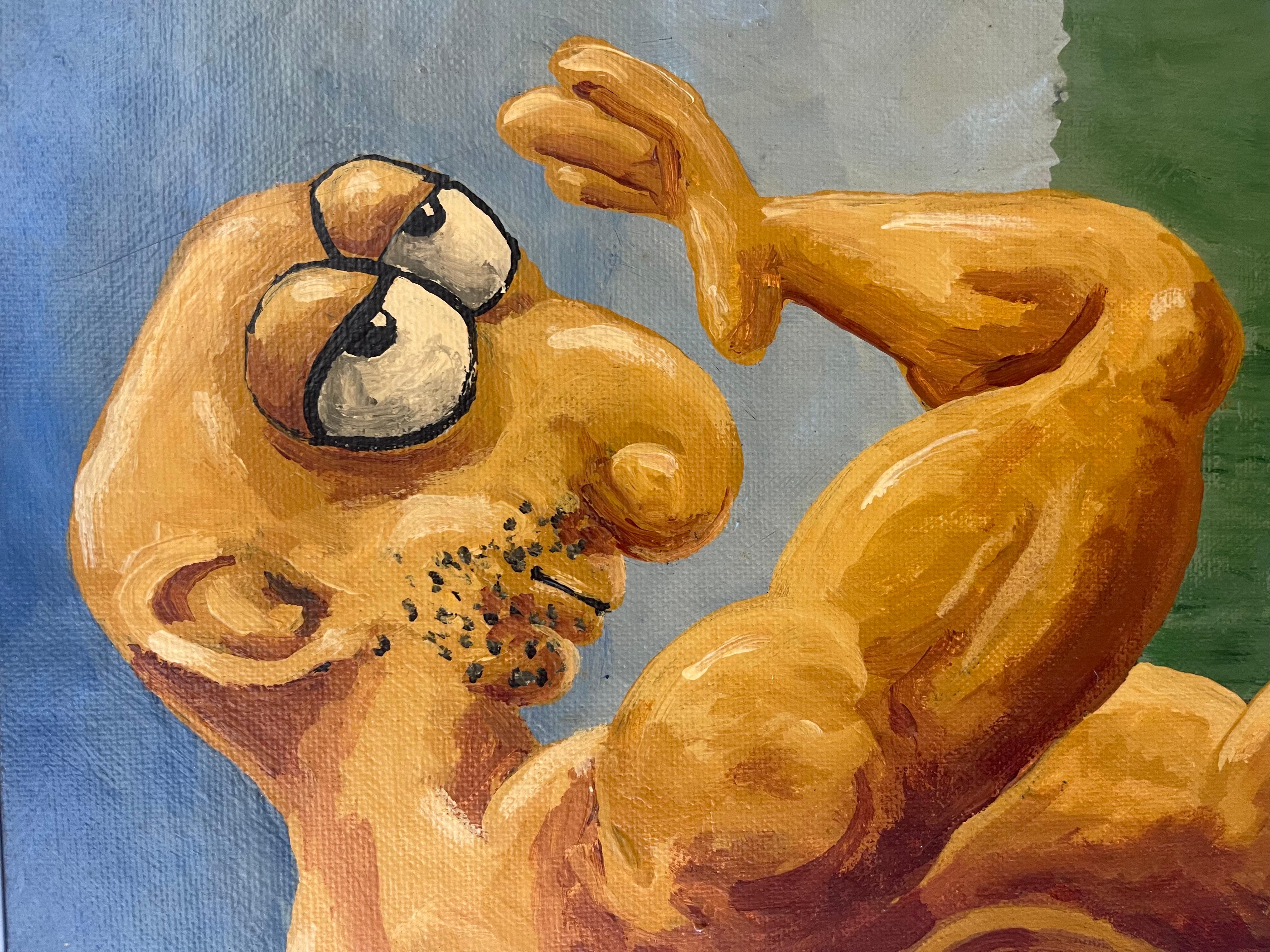1994 Surrealist Figurative Painting of Muscular Character by H. Hordovan For Sale 1