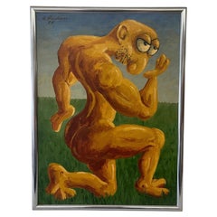 1994 Surrealist Figurative Painting of Muscular Character by H. Hordovan