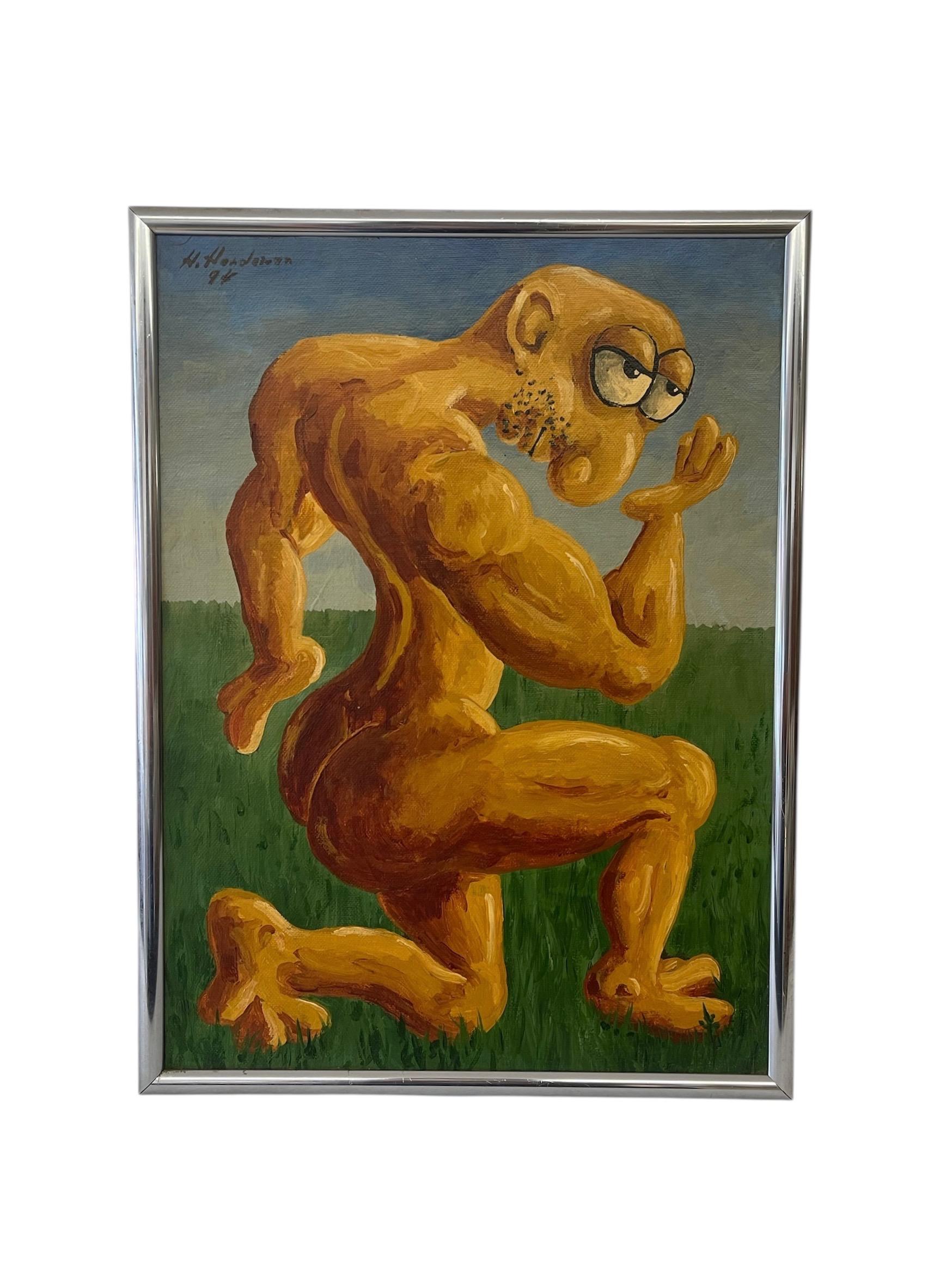 1994 Surrealist Figurative Paintings of Exaggerated Characters by H. Nordeman In Good Condition For Sale In Seattle, WA