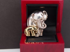 1994 Tiffany and Co. 18K Yellow Gold/Sterling Silver Sapphire Elephant &Baby Pin