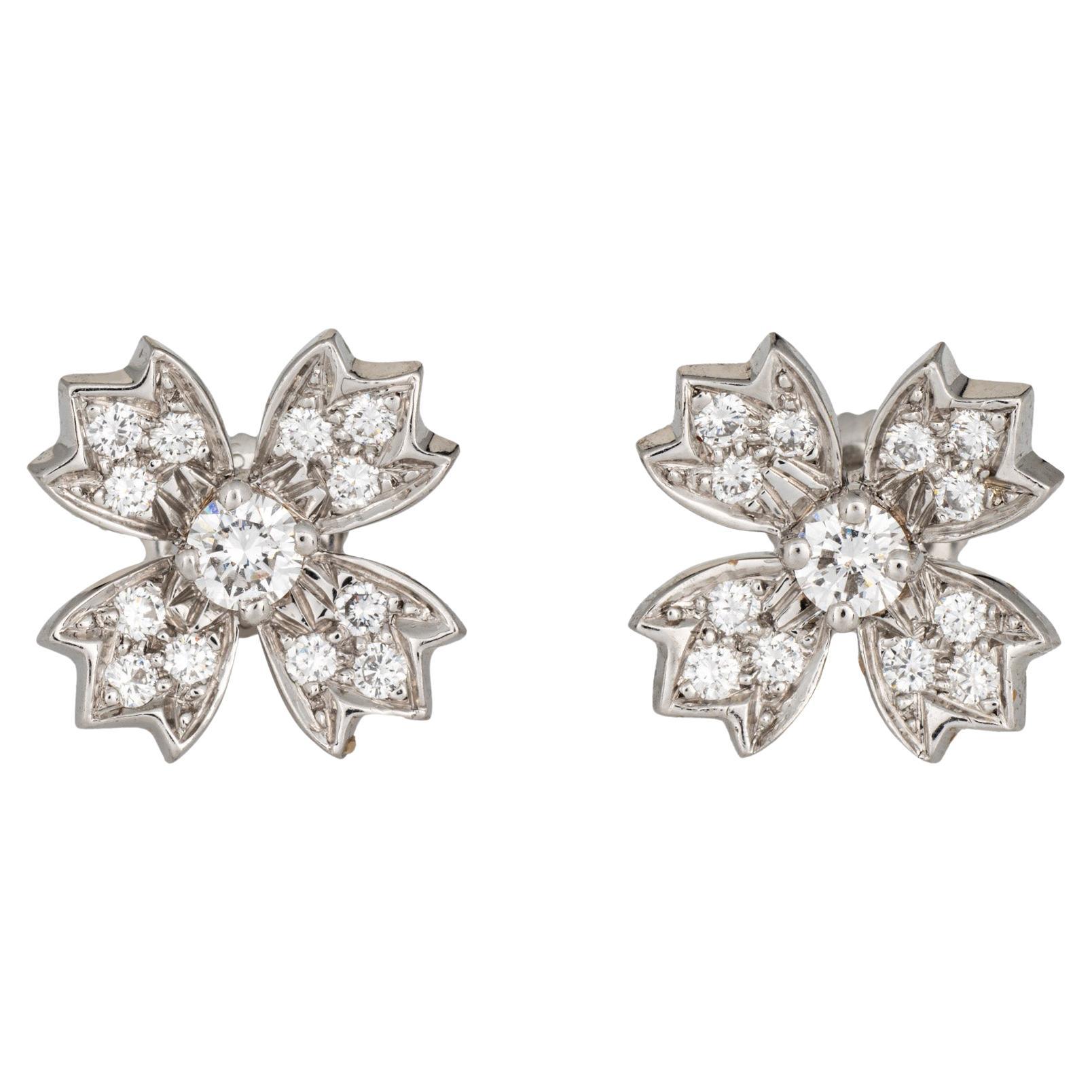 1994 Tiffany & Co Diamond Floret Earrings Vintage Platinum Flowers Signed