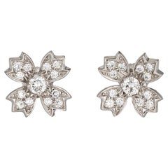 1994 Tiffany & Co Diamond Floret Earrings Vintage Platinum Flowers Signed
