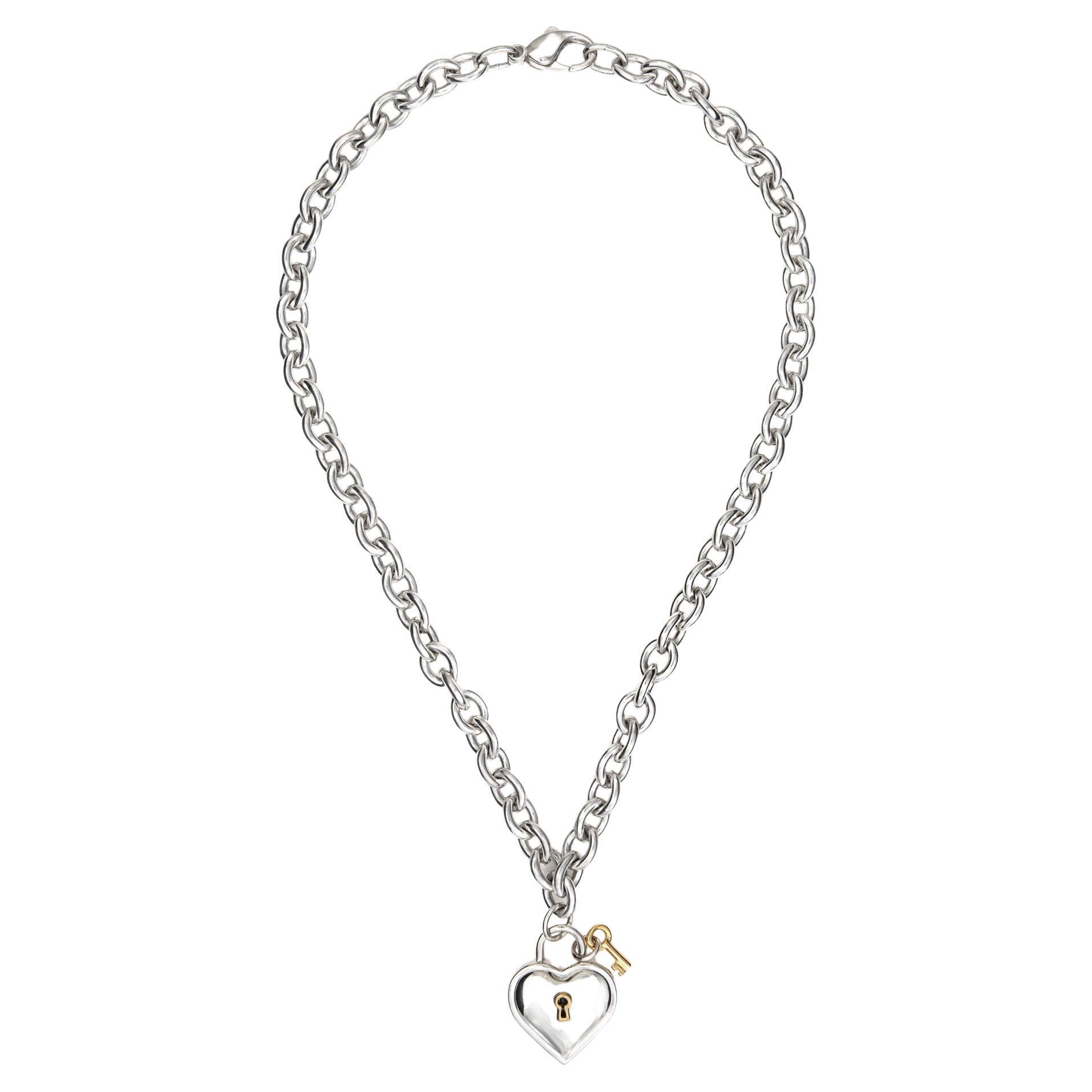 1994 Tiffany & Co Heart Key Necklace Vintage Sterling Silver 18k Gold Jewelry