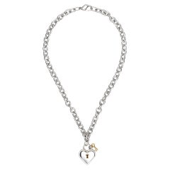1994 Tiffany & Co Heart Key Necklace Used Sterling Silver 18k Gold Jewelry