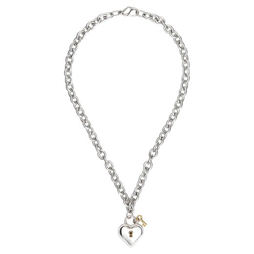 1994 Tiffany and Co Heart Key Necklace Vintage Sterling Silver 18k Gold  Jewelry For Sale at 1stDibs