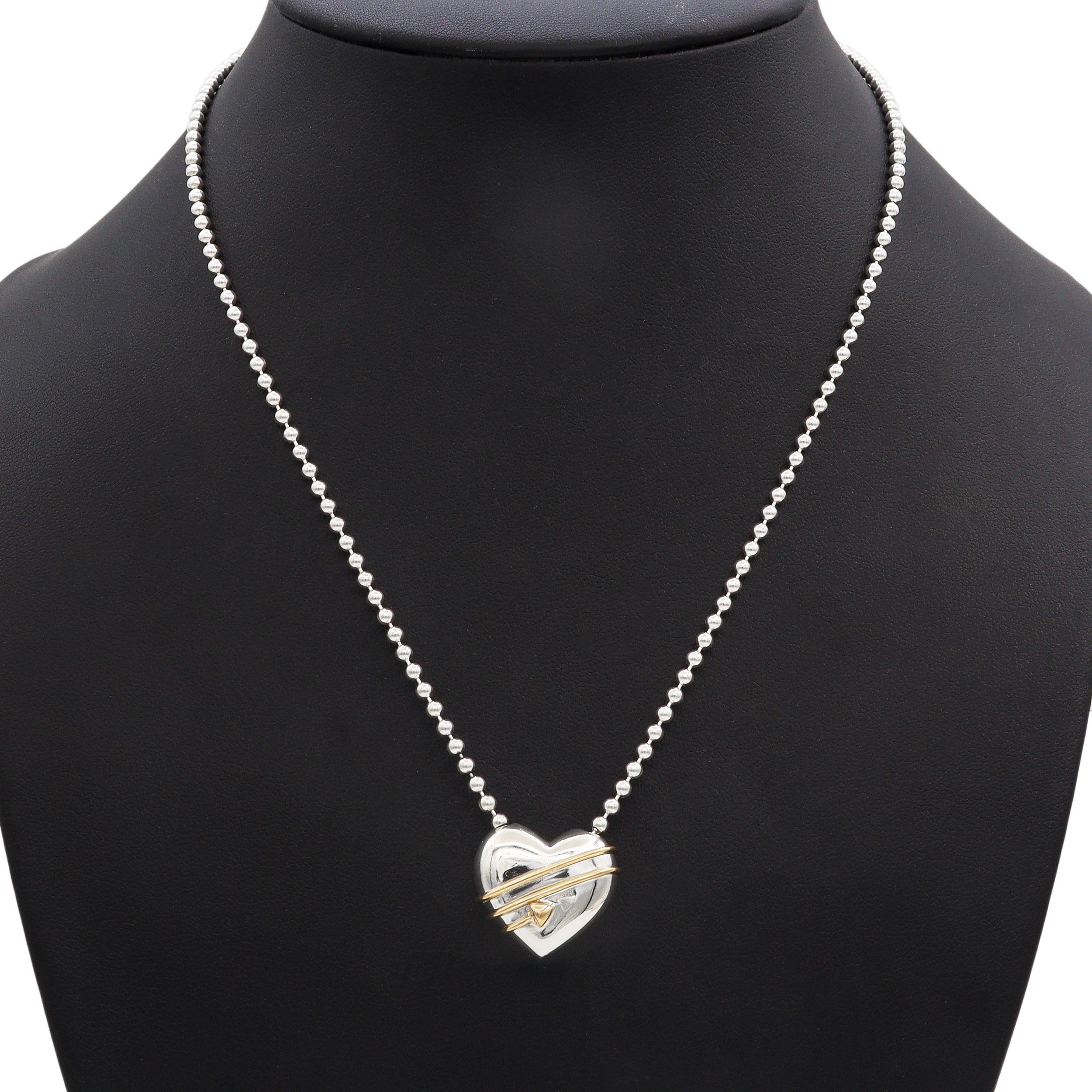 1994 Tiffany & Co. Collana a cuore in argento sterling e oro giallo 18 carati In condizioni buone in vendita a New York, NY