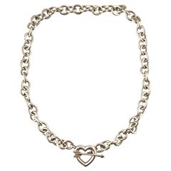 1994 Tiffany & Co Sterling Silver Heart Arrow Toggle Chain Link Necklace #18277