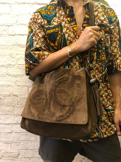 1990s Vintage CHANEL Brown Suede Triple CC Messenger Bag Mens