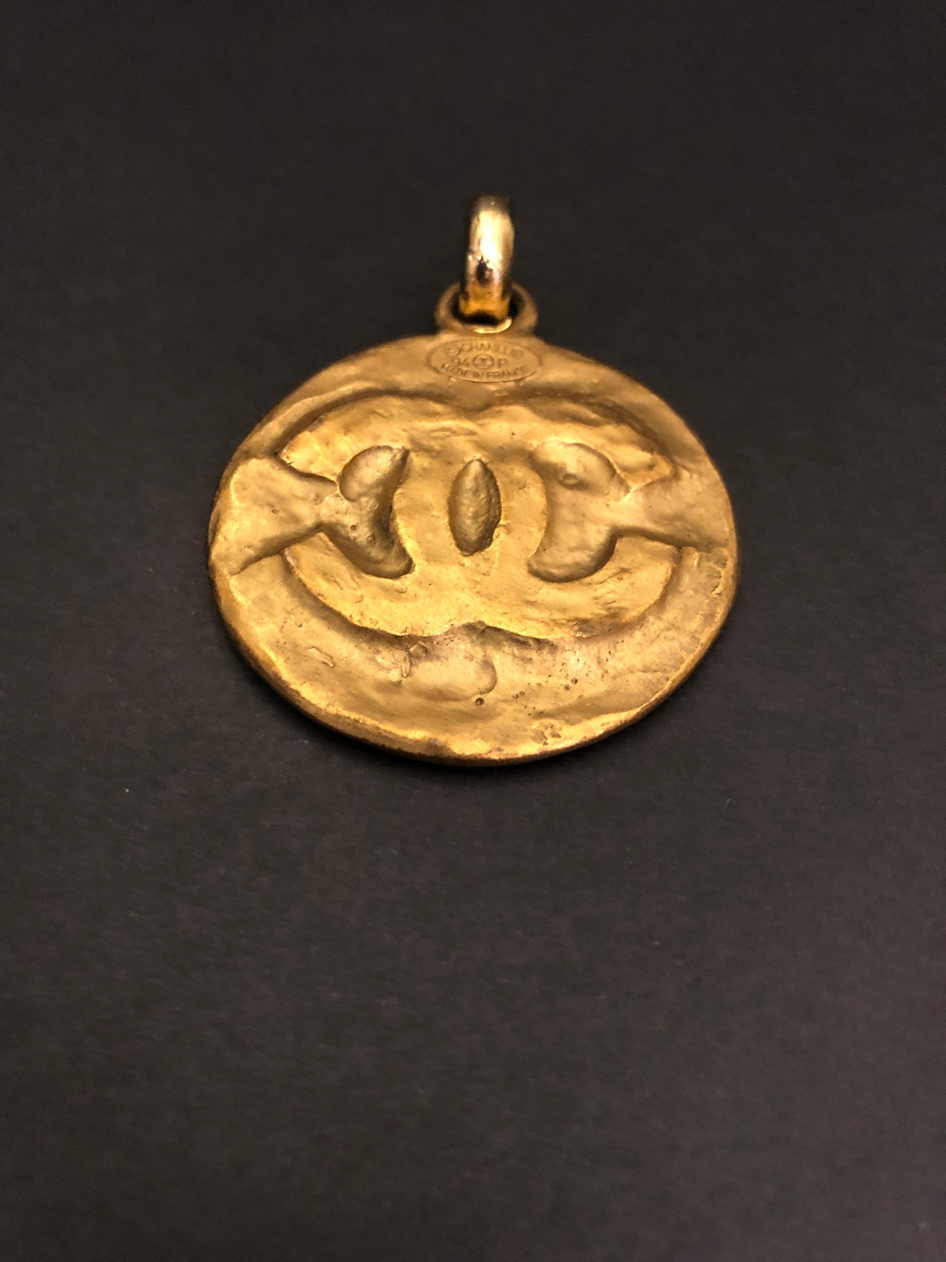 Women's or Men's 1994 Vintage CHANEL Gold Toned Byzantine CC Medallion Charm  For Sale