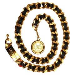 1994 Vintage CHANEL Gold Toned Leather Chain Belt